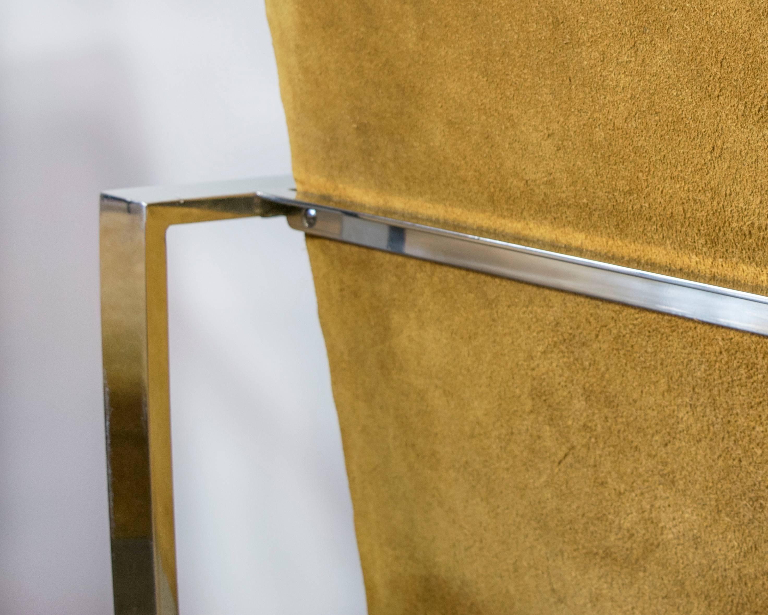 Pace Collection Cantilevered Chrome and Camel Suede Chairs In Good Condition In Houston, TX