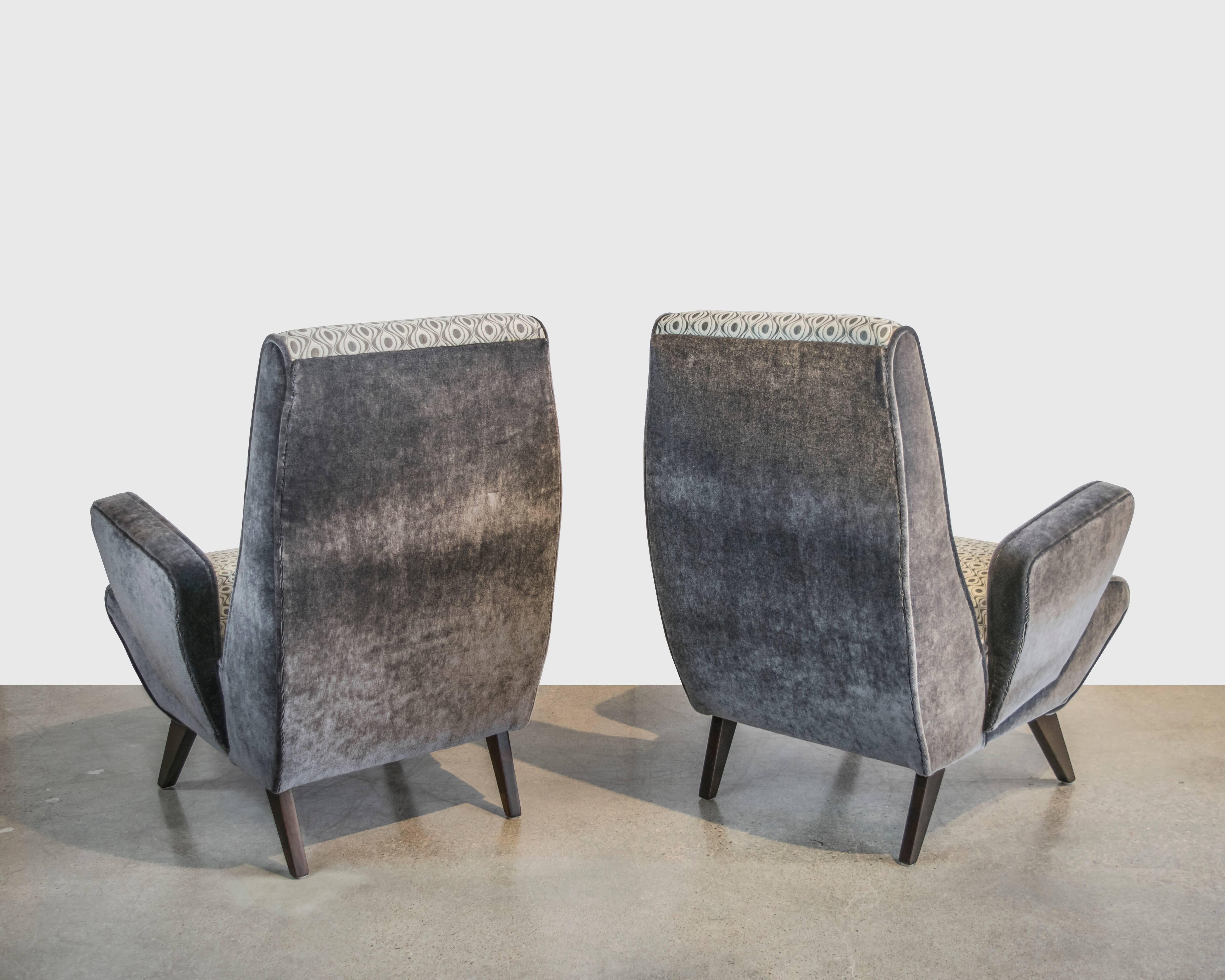 Mid-Century Italian Armchairs with Mohair and Geometric Fabric In Excellent Condition In Houston, TX