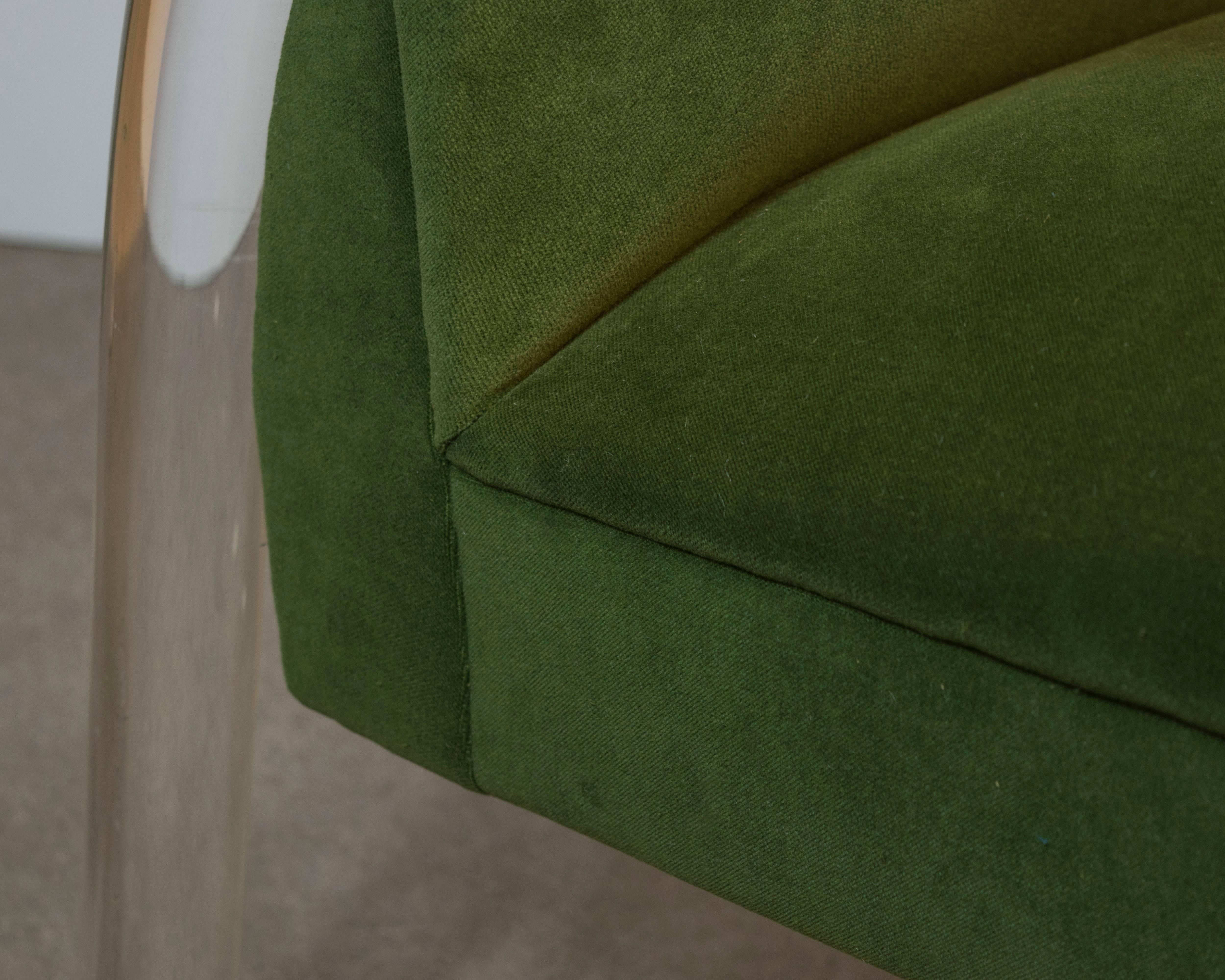 Pair of Pace Collection Lucite Club Chairs in Green Velvet 1