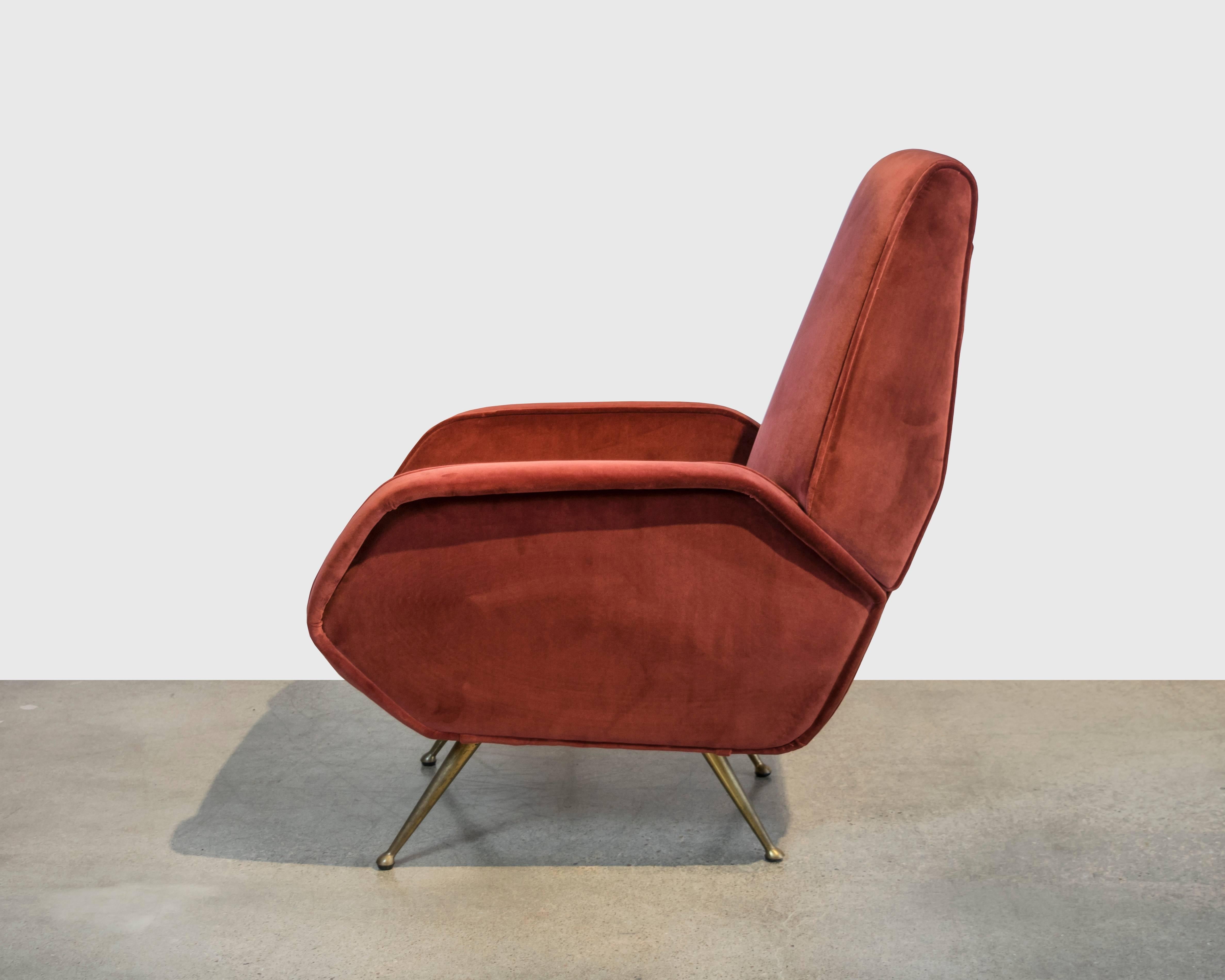Mid-Century Modern Italian Mid-Century Lounge Chair with Brass Legs by Arflex