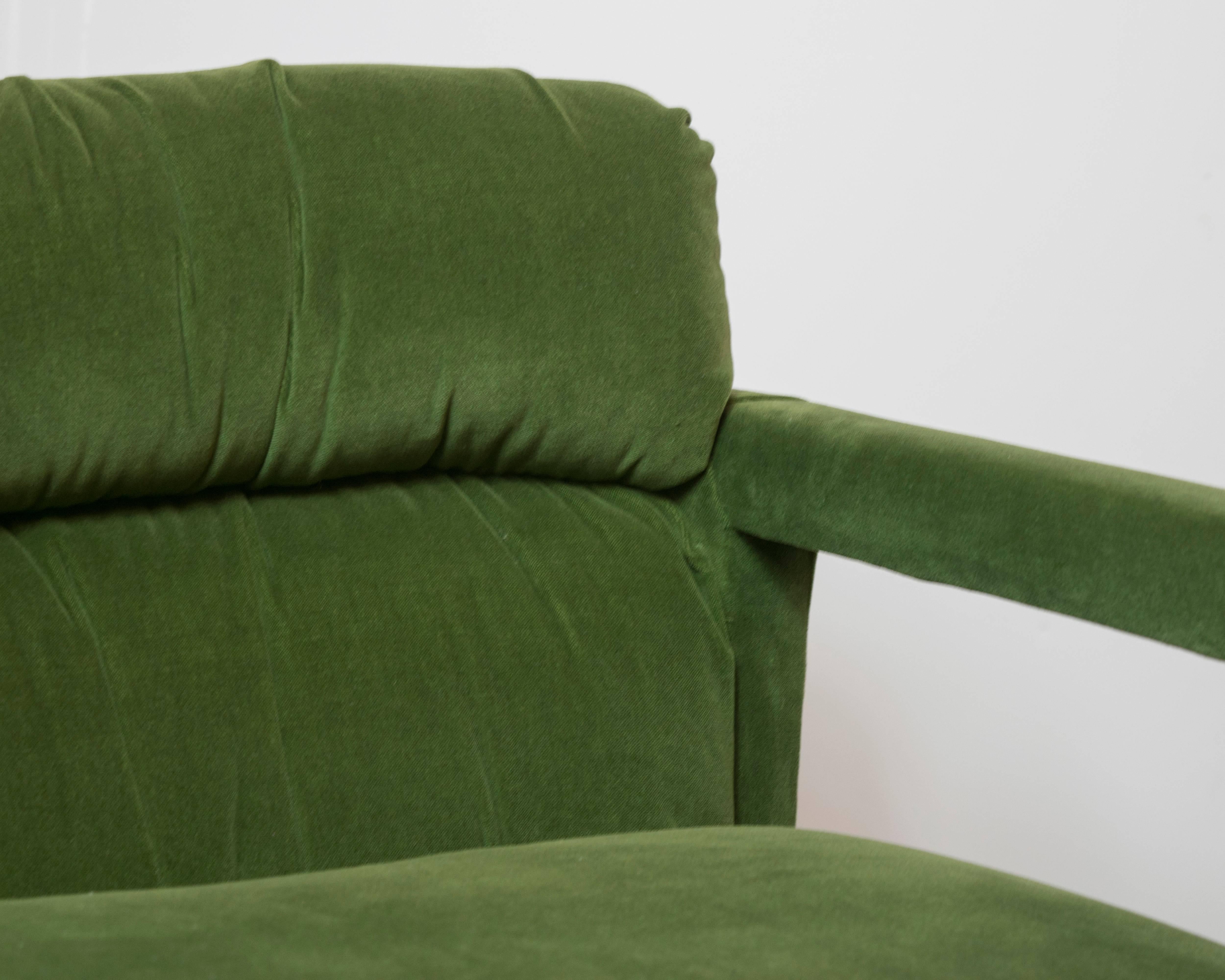 American Pair of Loden Green Velvet Fully Upholstered Chairs by Drexel