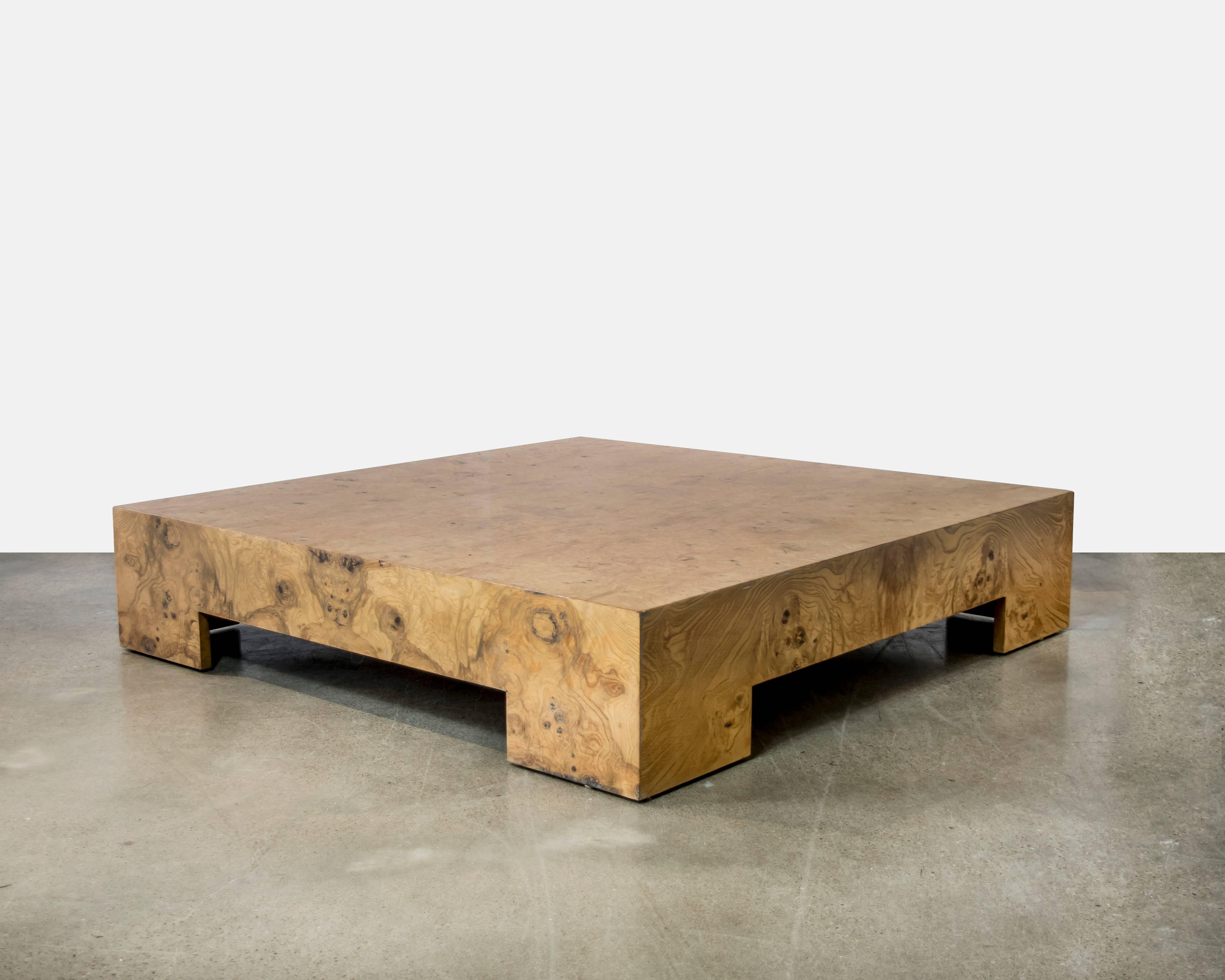 Mid-Century Modern Square Burl Wood Coffee or Cocktail Table by Milo Baughman