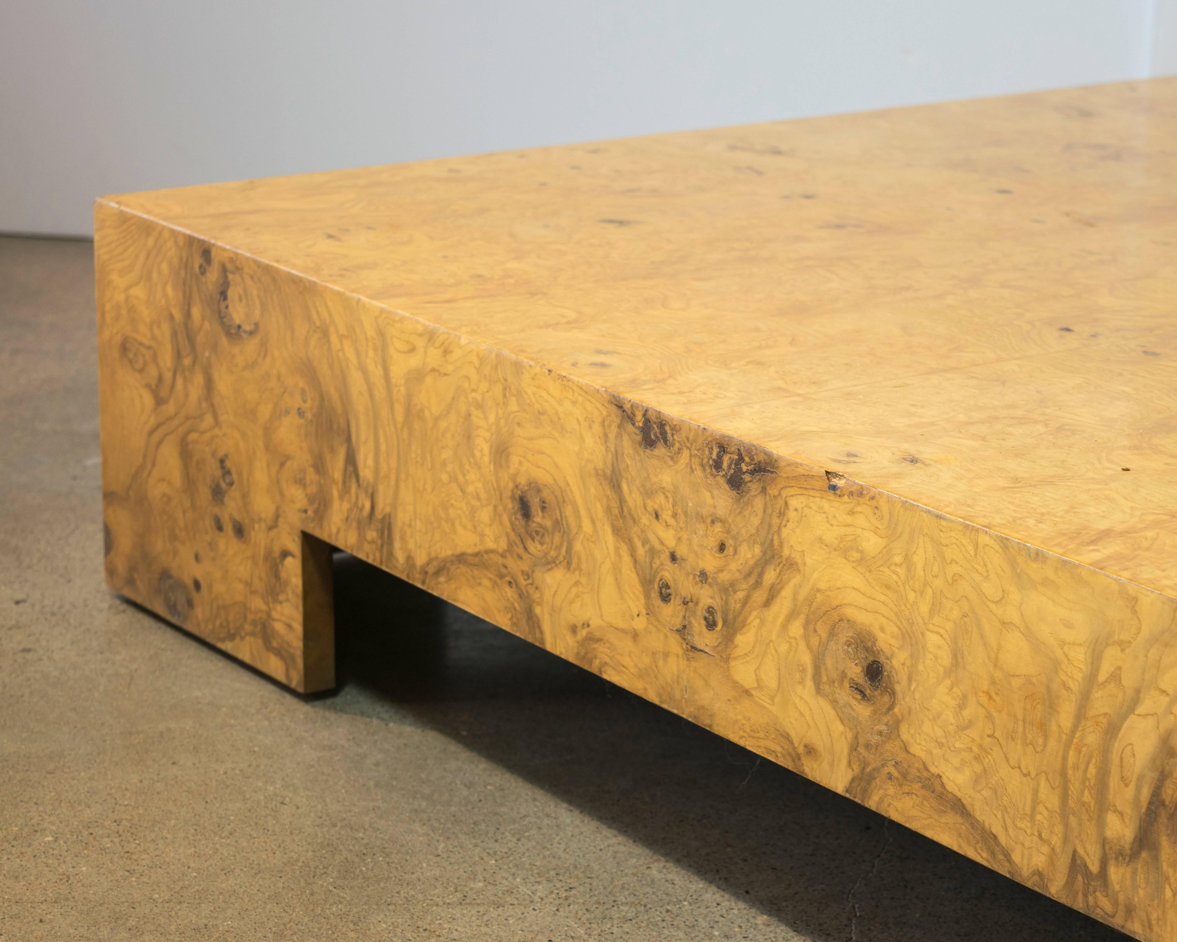 American Square Burl Wood Coffee or Cocktail Table by Milo Baughman