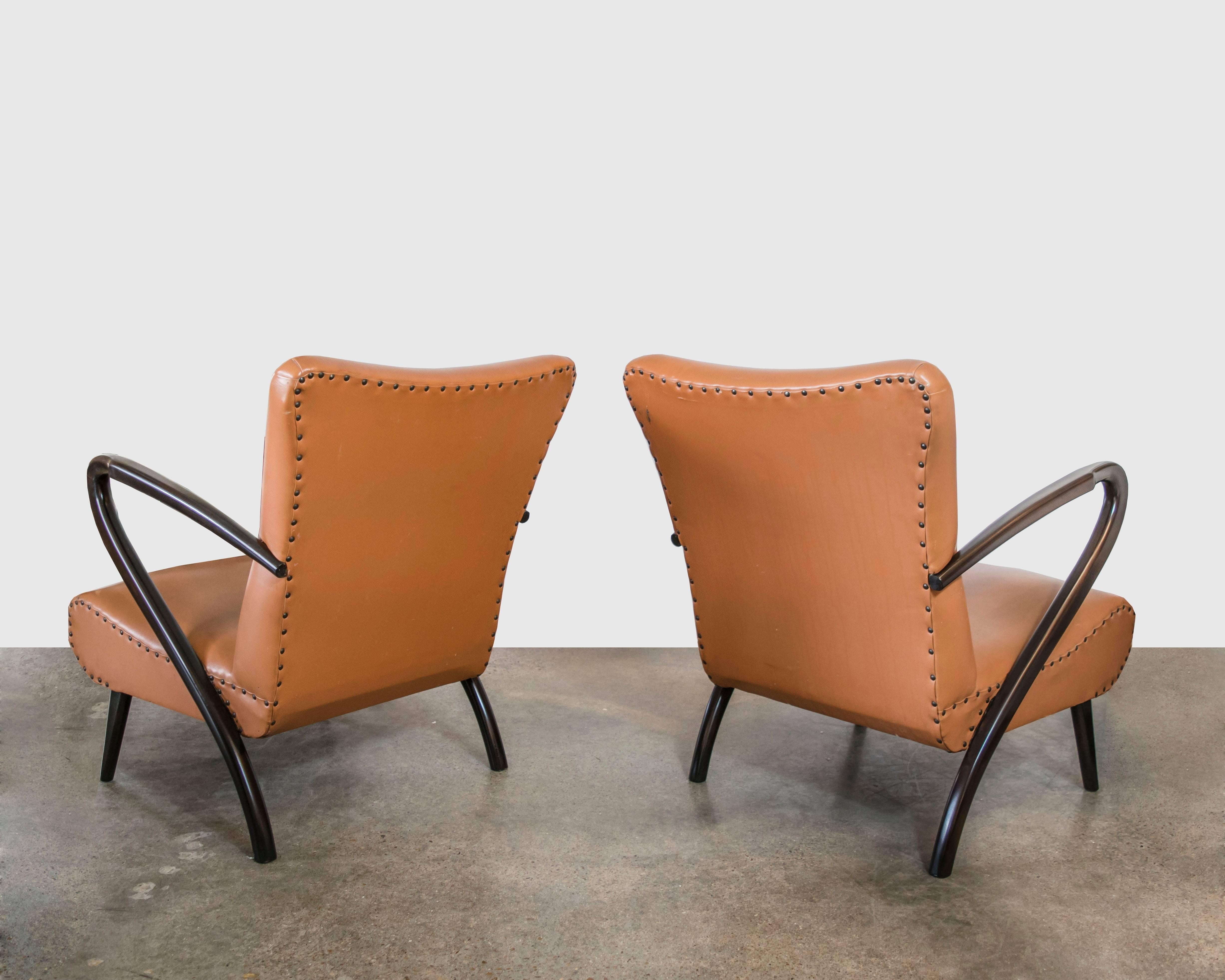 Mid-Century Modern Pair of Mid-Century Italian Chairs with Mahogany Bentwood Frames For Sale