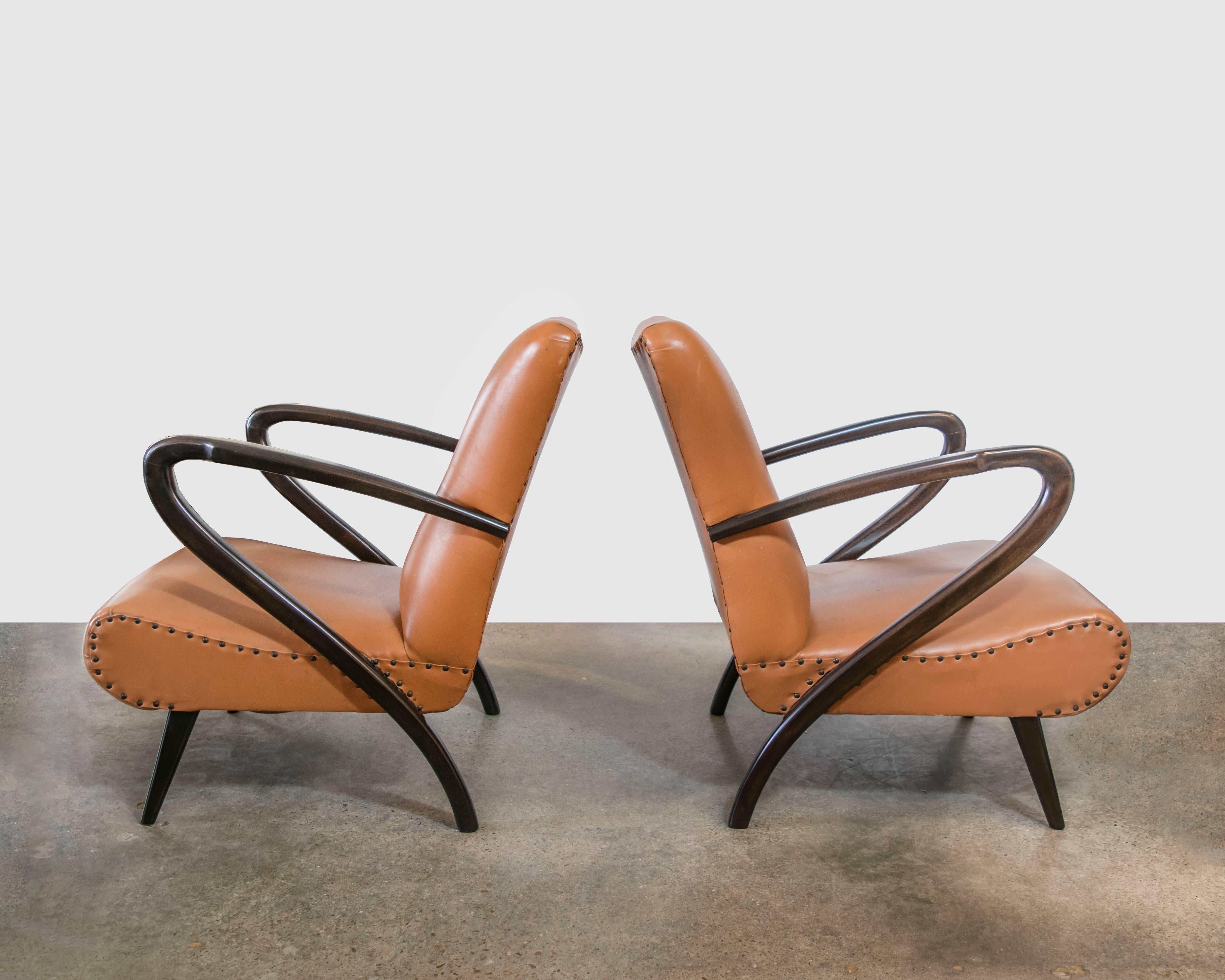 Pair of Mid-Century Italian Chairs with Mahogany Bentwood Frames In Excellent Condition For Sale In Houston, TX