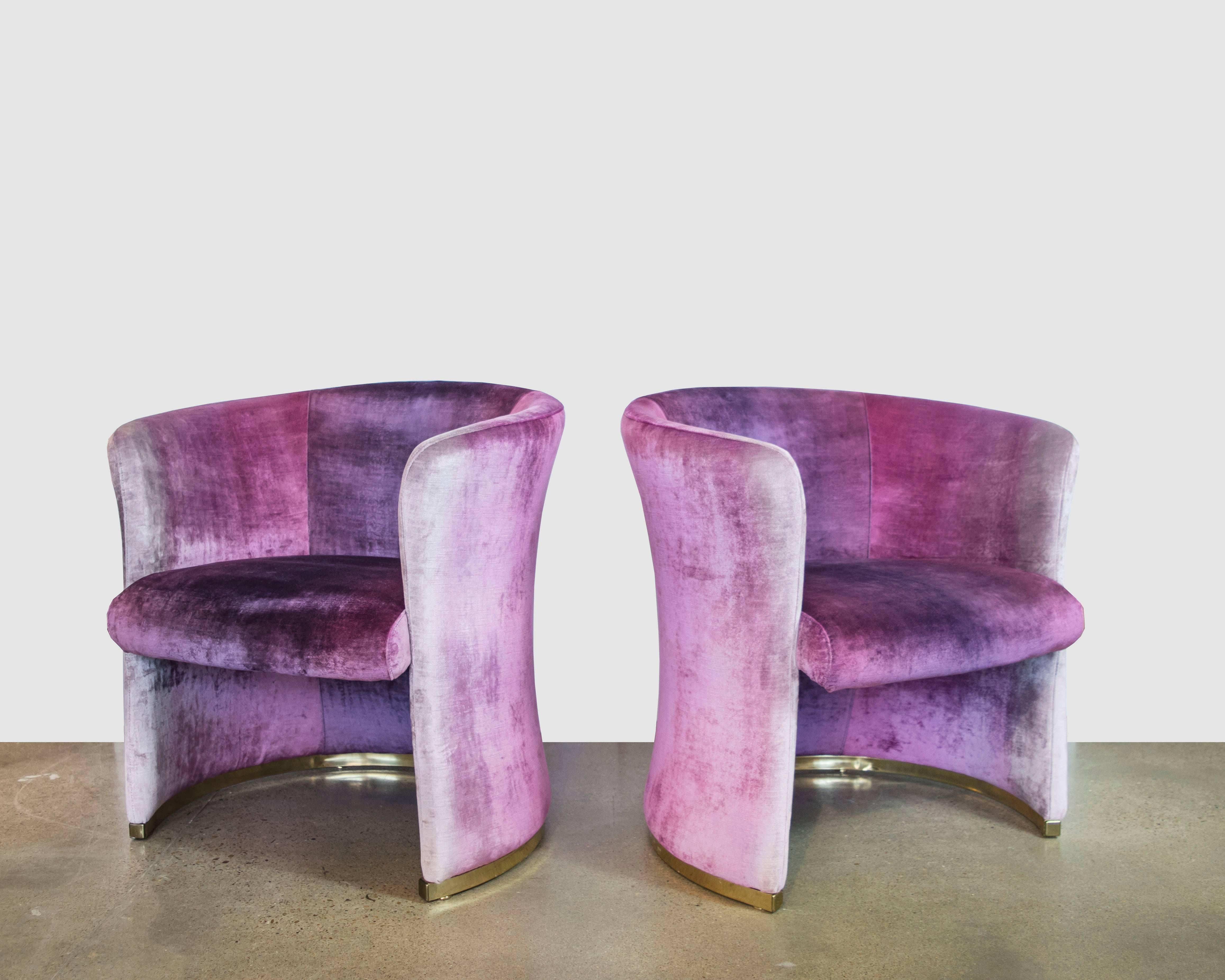 Mid-Century Modern Pair of Milo Baughman for Thayer Coggin Brass Based Chairs with Ombre Velvet