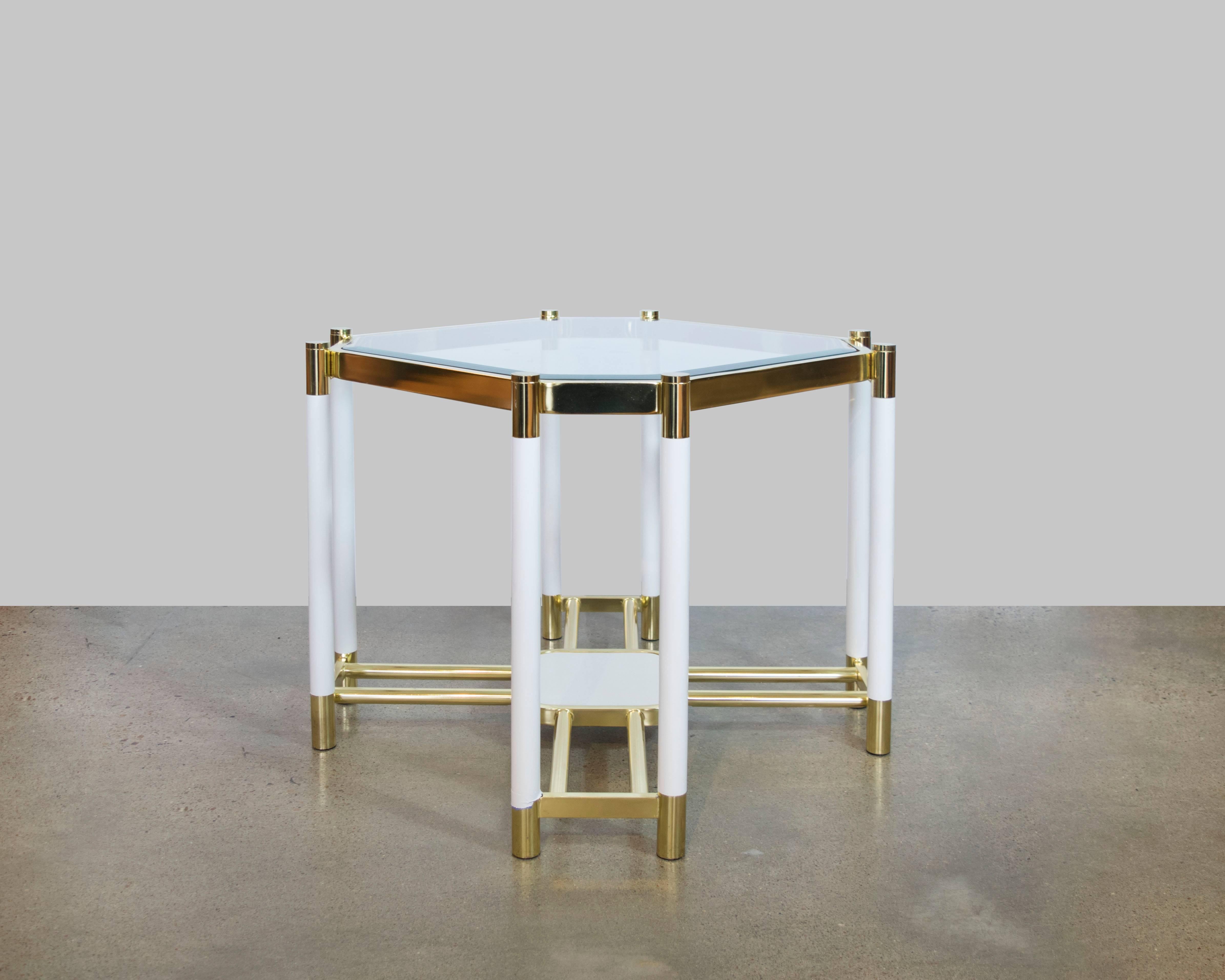 Mid-Century Modern Mastercraft Brass and White Lacquer Octagon Shaped End Tables