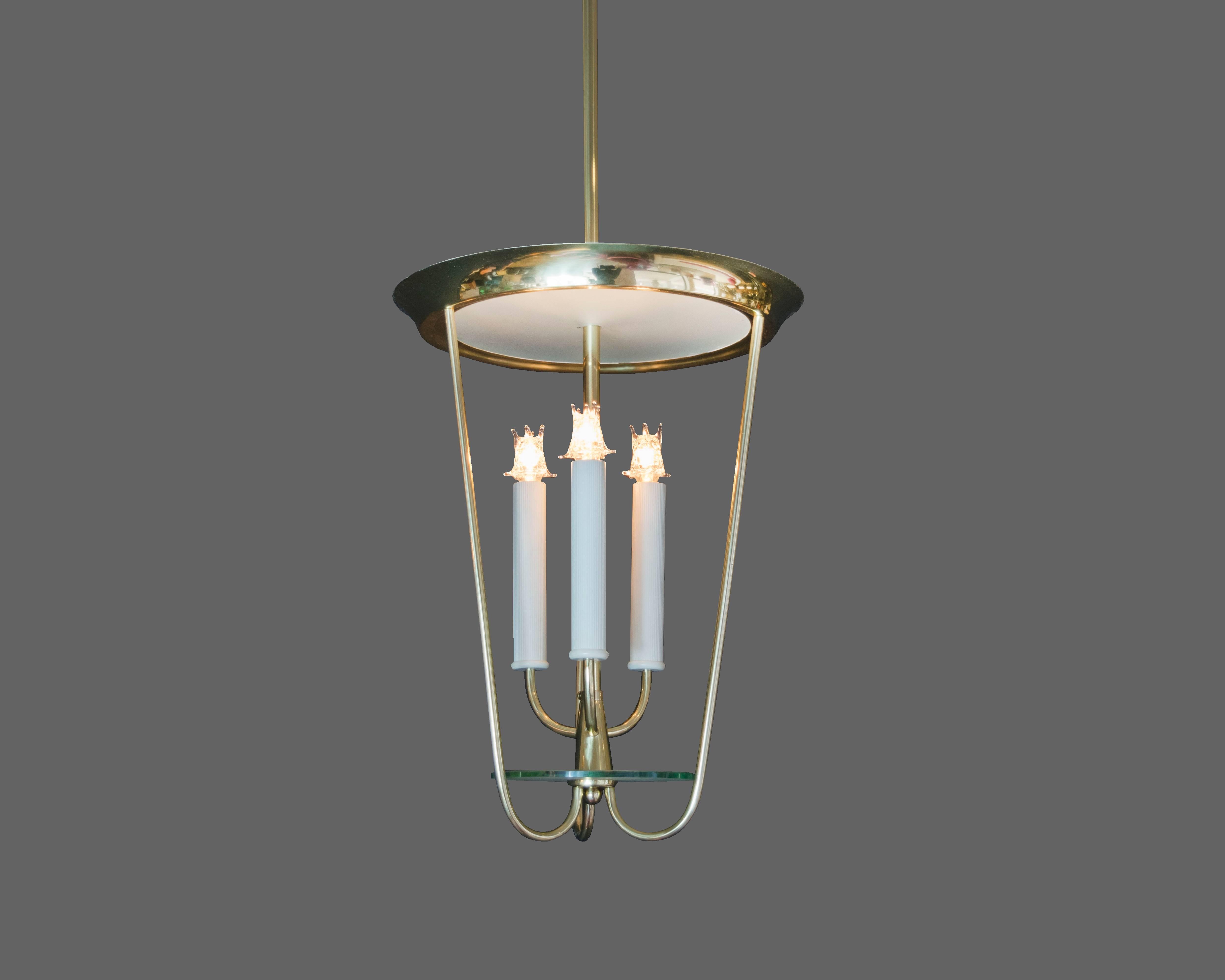 Elegant lantern pendant in the style of Fontana Arte made in Italy in the 1950s. This is truly an exceptional piece.