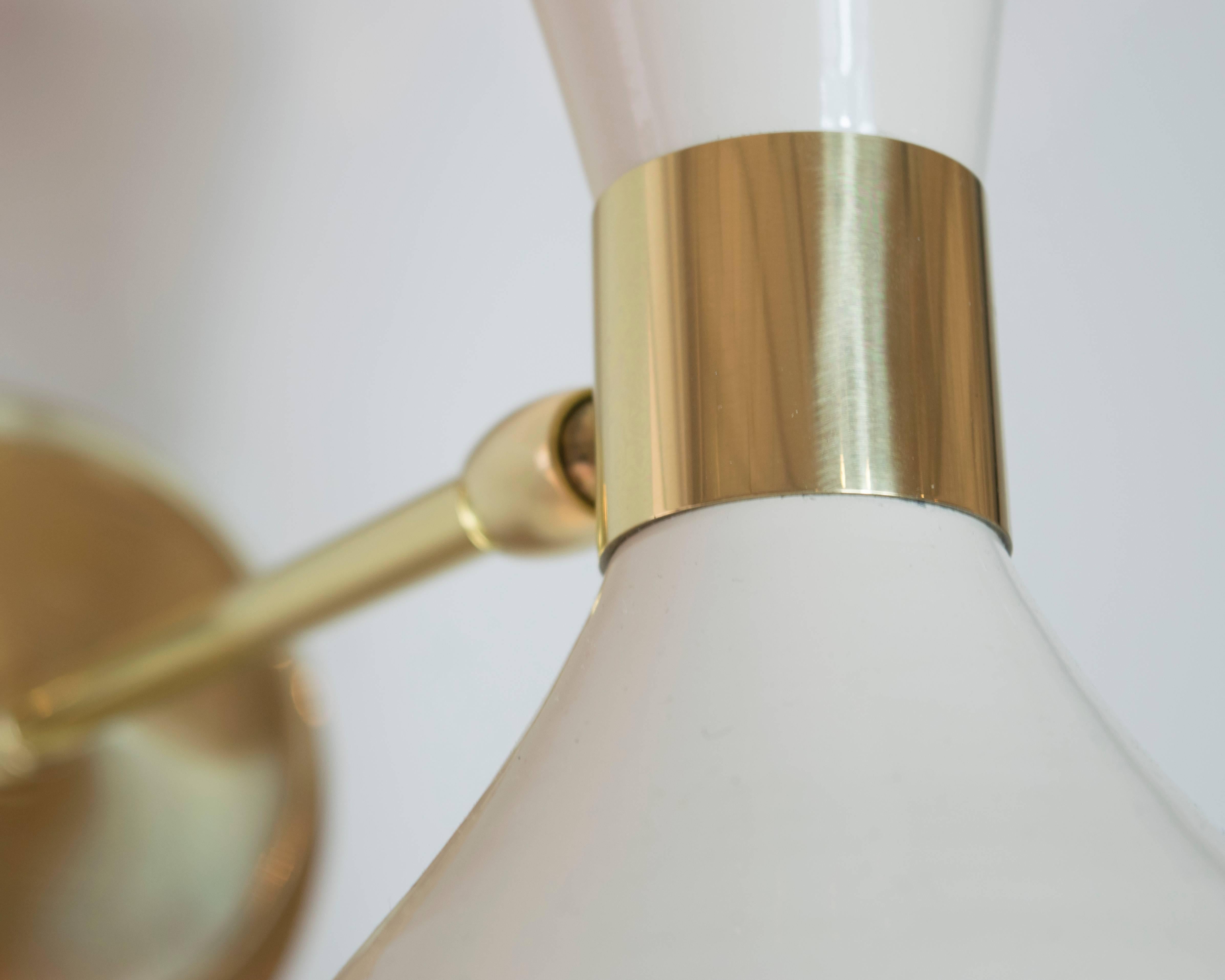 Mid-Century Modern Vintage Stilnovo White Lacquer and Brass Sconces