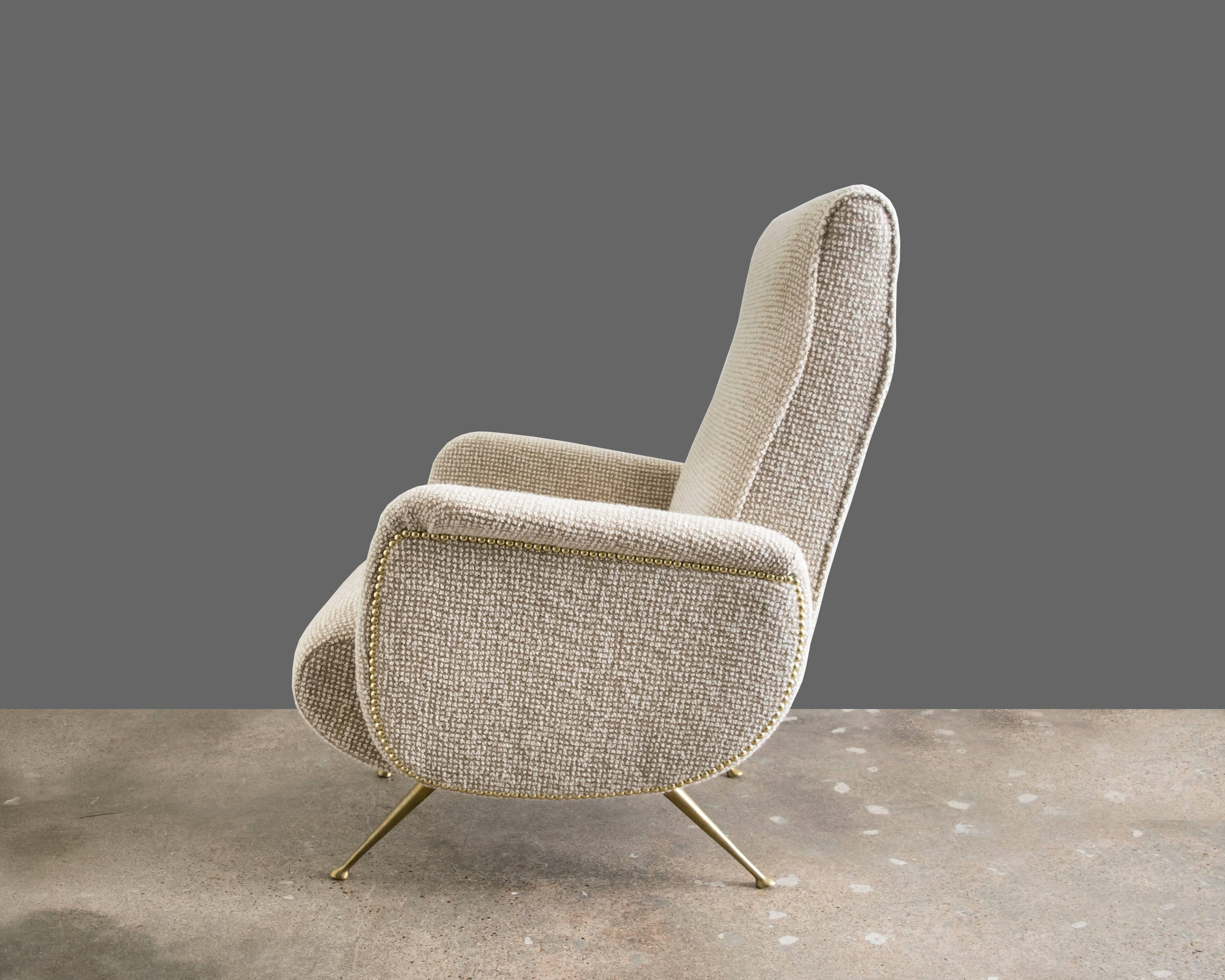 Mid-Century Modern Italian Mid-Century Lounge Chair with Brass Legs in the Style of Marco Zanuso For Sale