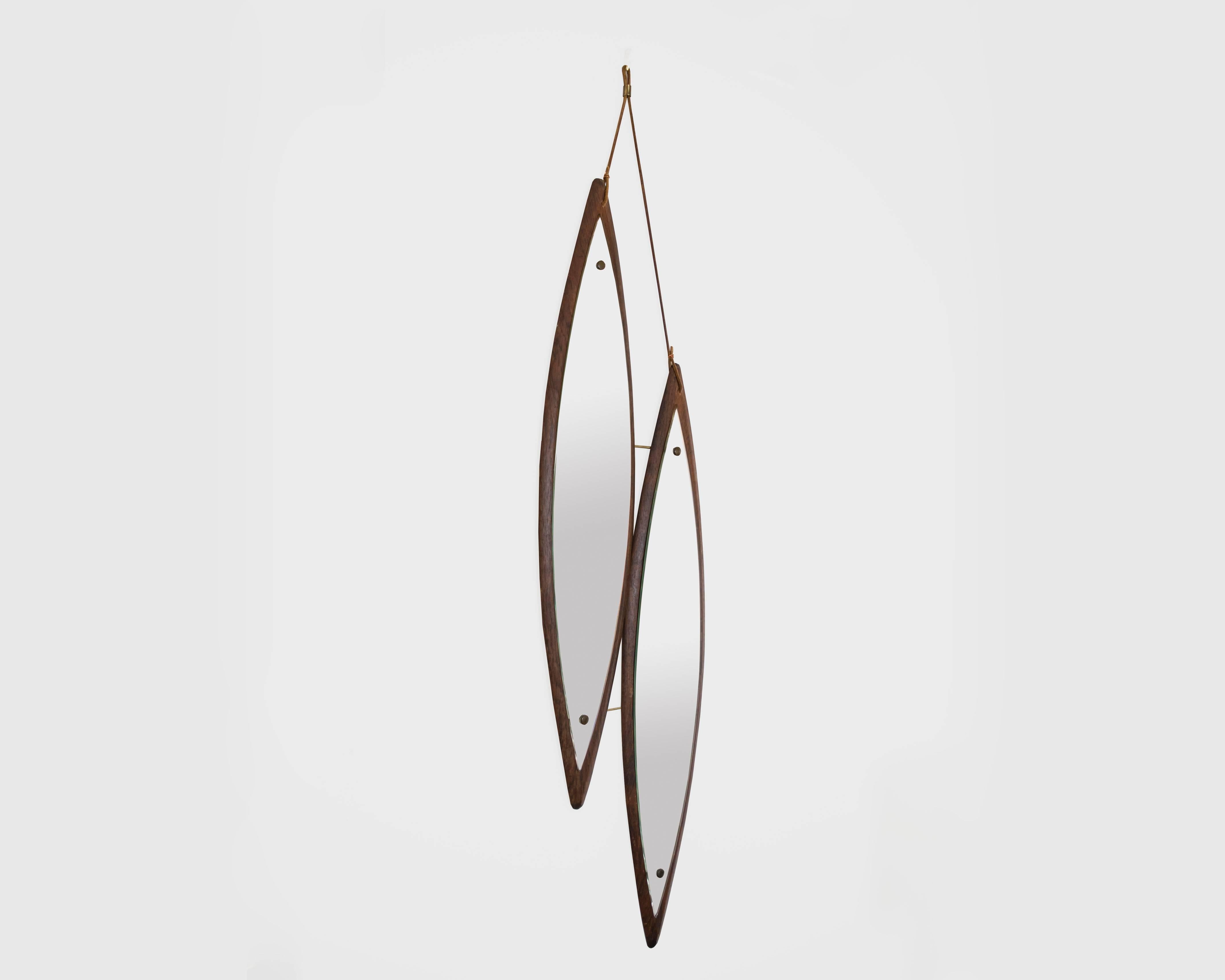 Mid-Century Modern Midcentury Italian Double Diamond Duo Mirror in Rosewood For Sale