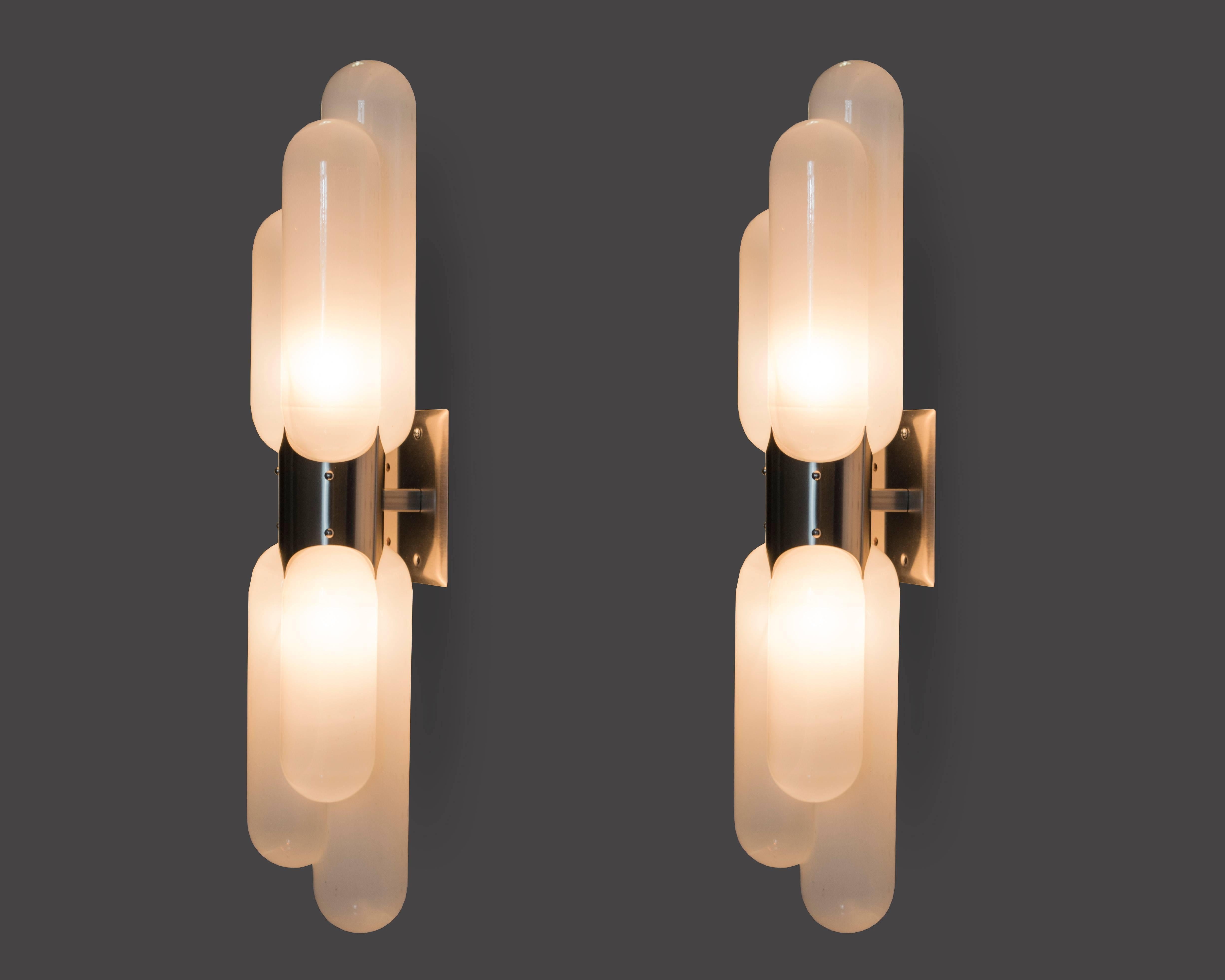 Exquisite Carlo Nason for Mazzega Murano pair of sconces (three pairs available for a total of six). These gorgeous and luminous sconces are stunning.
 