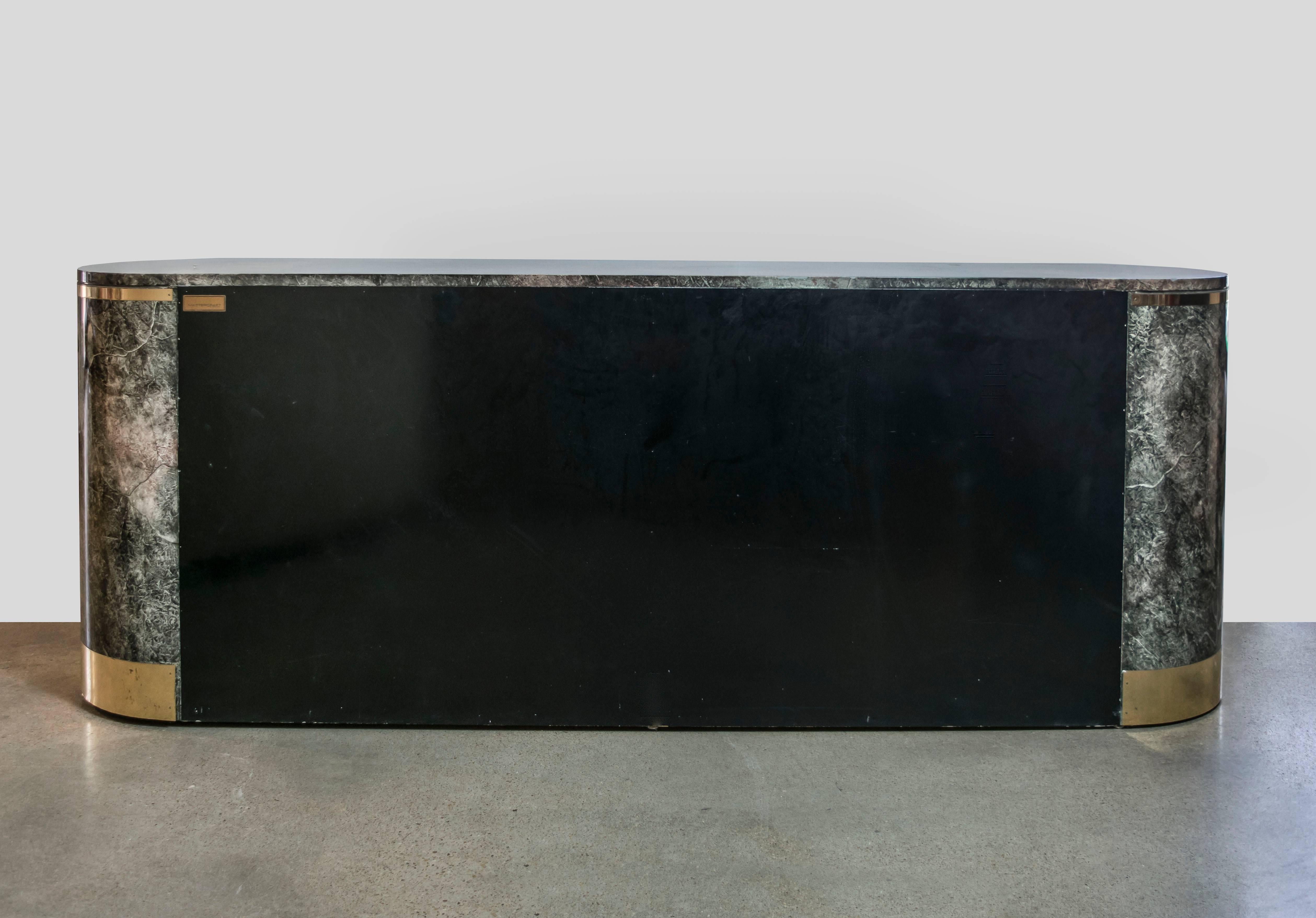 Mid-Century Modern Mastercraft Lacquer Painted Malachite and Brass Credenza For Sale