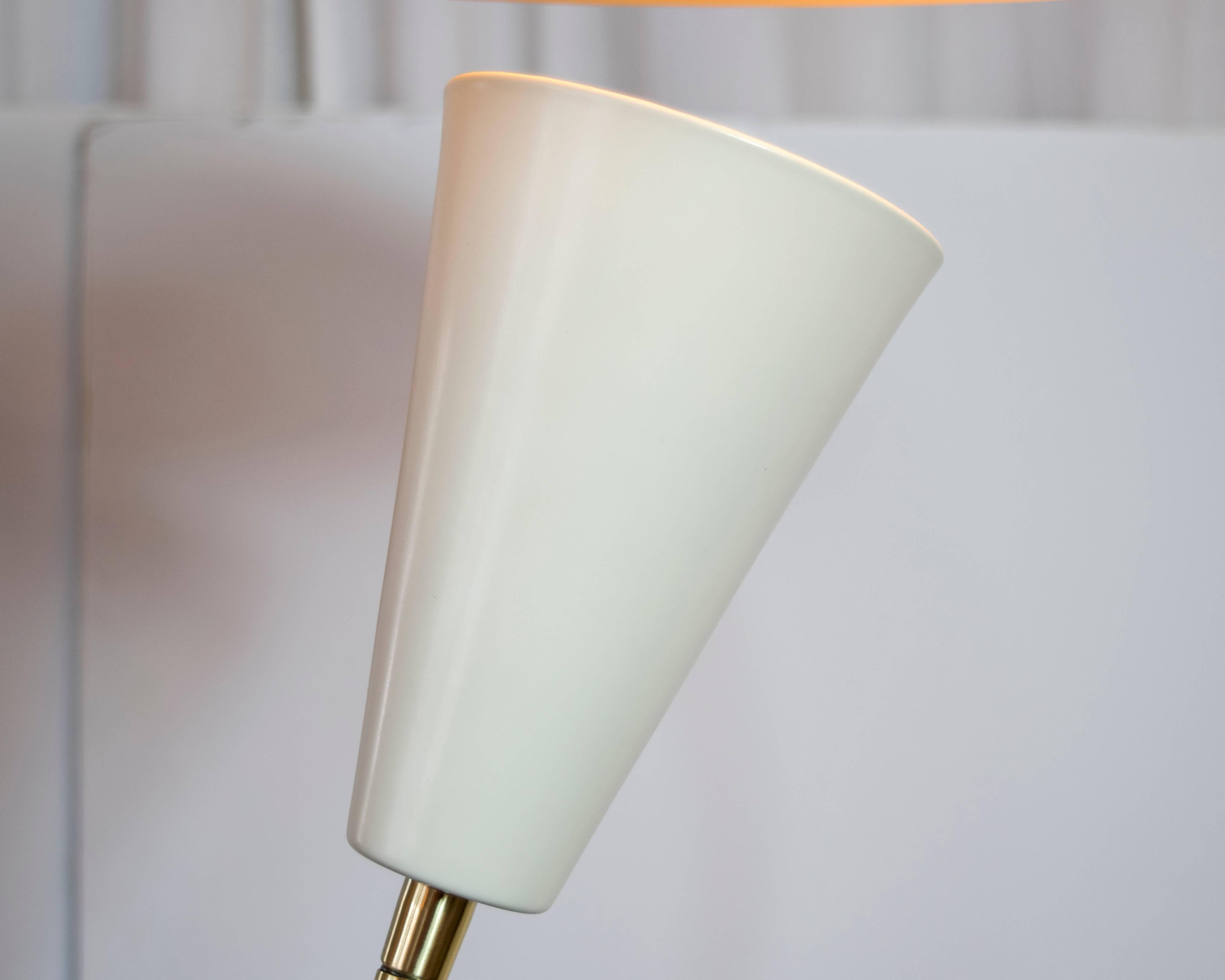 Stilnovo Sculptural Brass and White Enamel Floor Lamp In Excellent Condition In Houston, TX