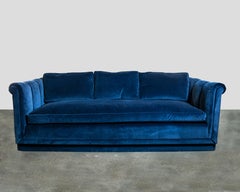 Pair of Channel Tufted Sofas in Sapphire Velvet