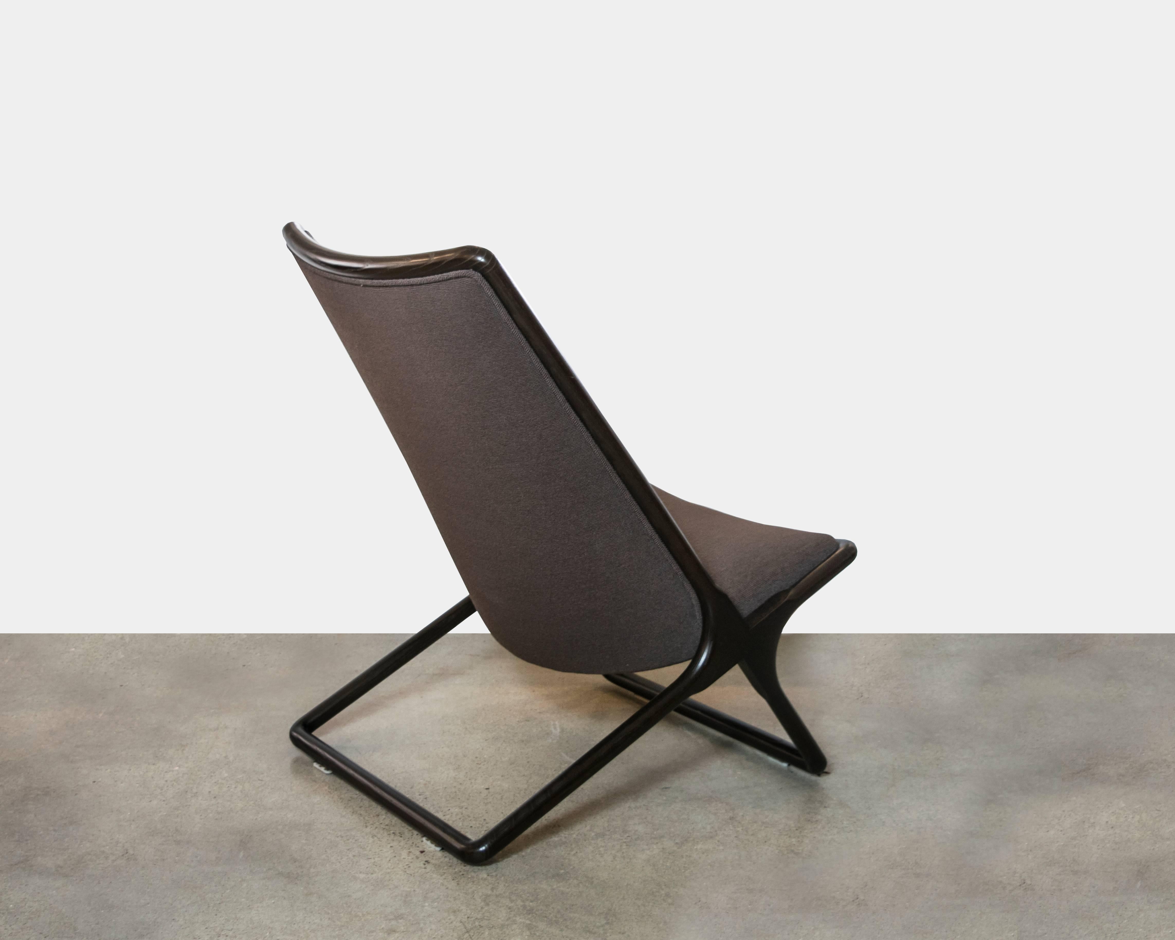 Mid-Century Modern Ward Bennett Scissor Chair in Dark Brown Wood and Upholstery For Sale