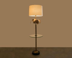 Hollywood Regency Gilded Palm Floor Lamp/Table Combo