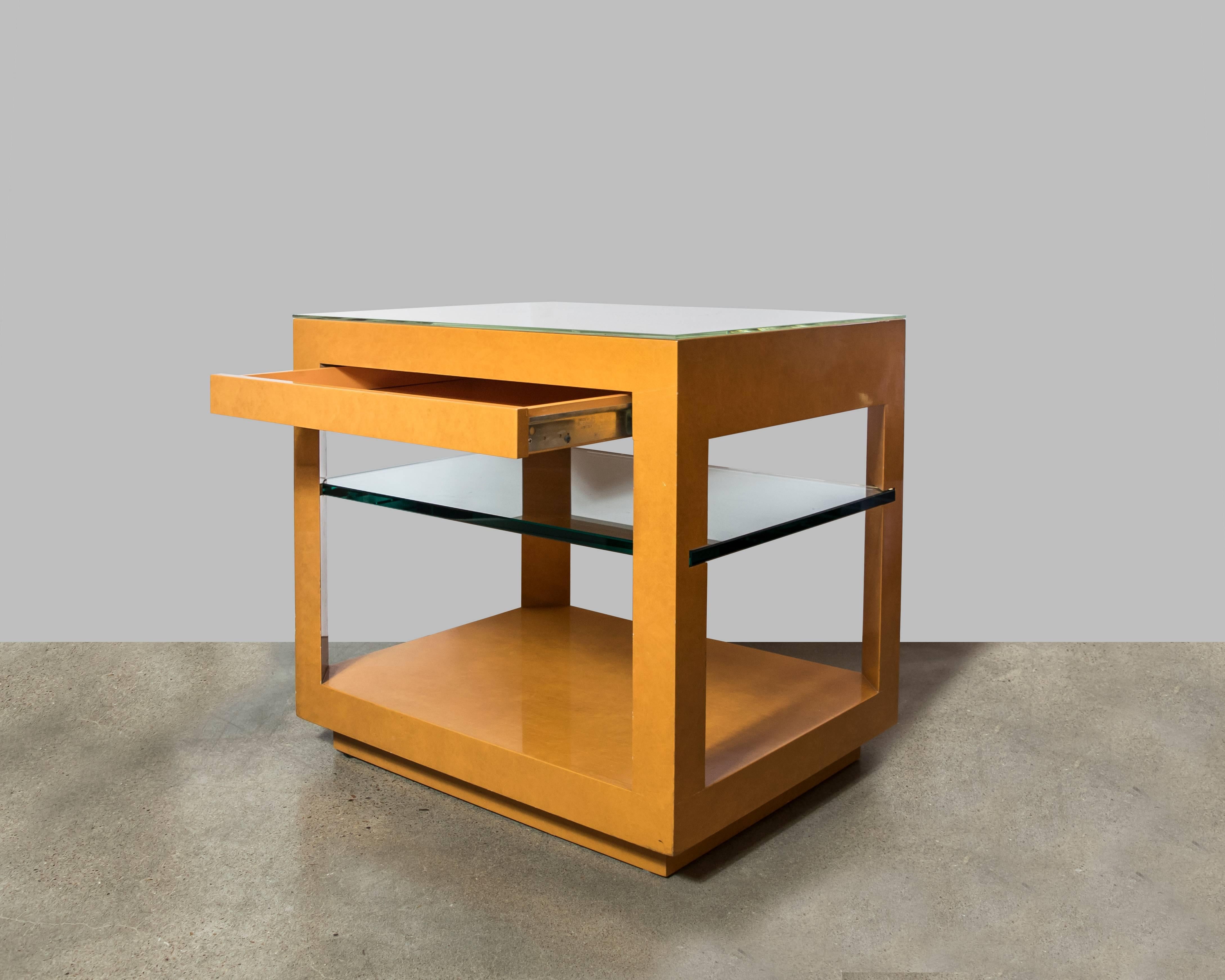 Mid-Century Modern Orange Lacquered Parchment Side or End Table in the Style of Karl Springer For Sale