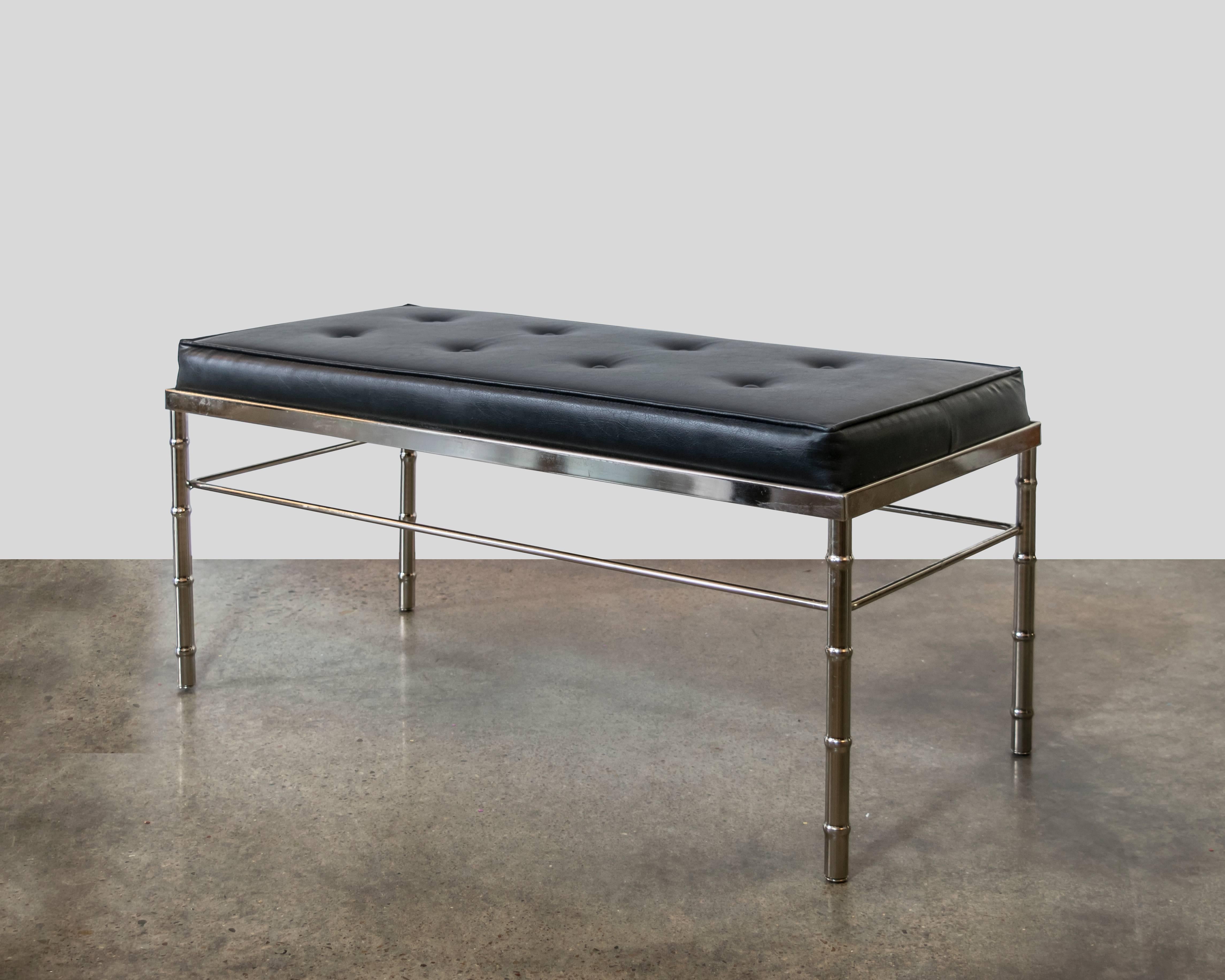 This is such an unusual and lovely faux bamboo and black leather bench by George Koch Sons. It's a perfect bench for an entryway or at the end of a bed.