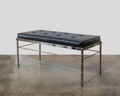 Faux Bamboo, Chrome and Black Tufted Leather Bench
