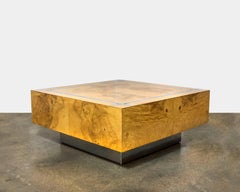 Milo Baughman Burl and Chrome Square Coffee Table