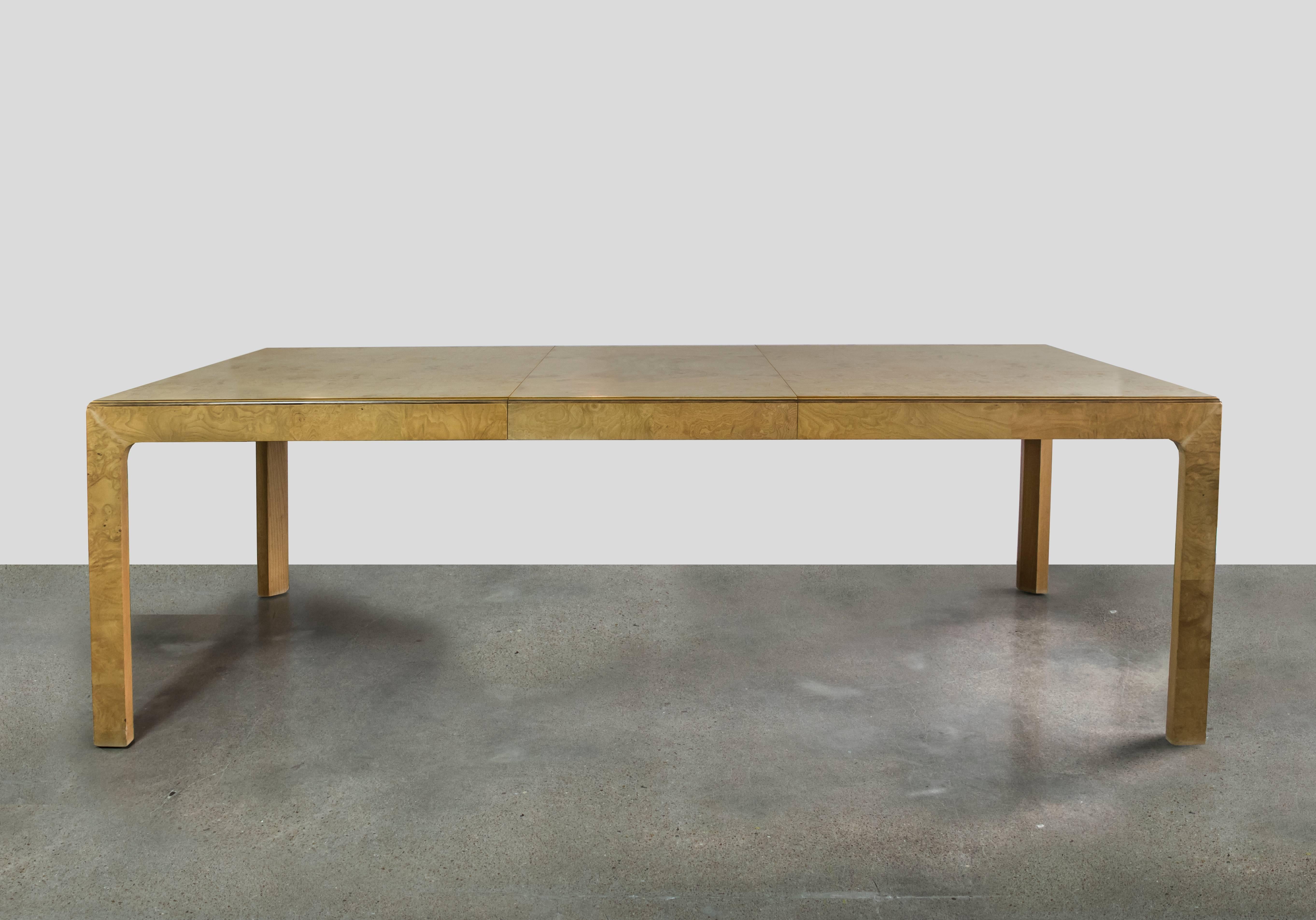 Mid-Century Modern 1970s Henredon Burl Wood Parsons Dining Table For Sale