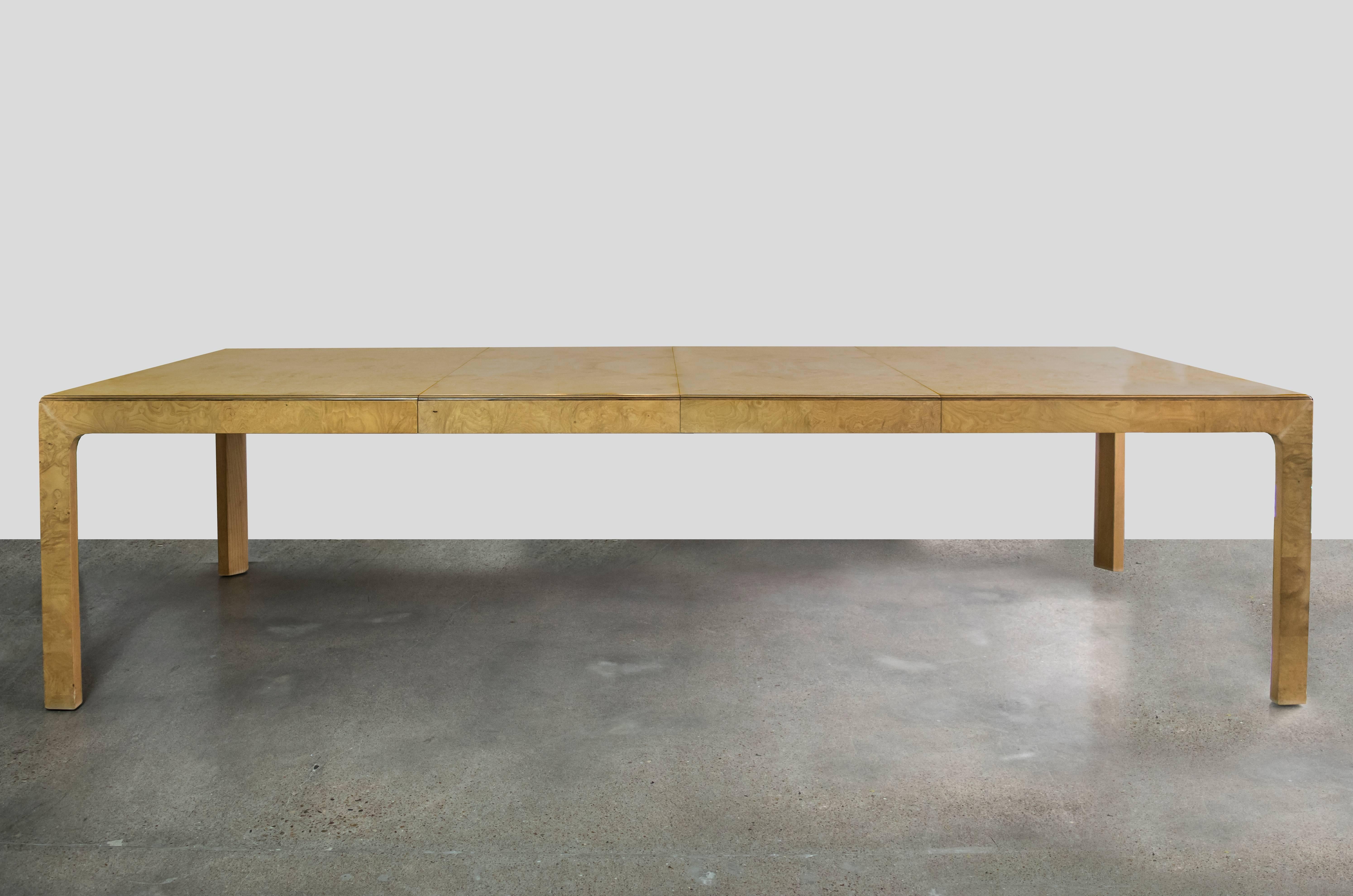 American 1970s Henredon Burl Wood Parsons Dining Table For Sale