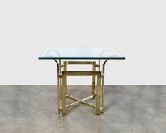 DIA X-Base Pair of Brass End or Bedside Tables with Fluted Waterfall Top