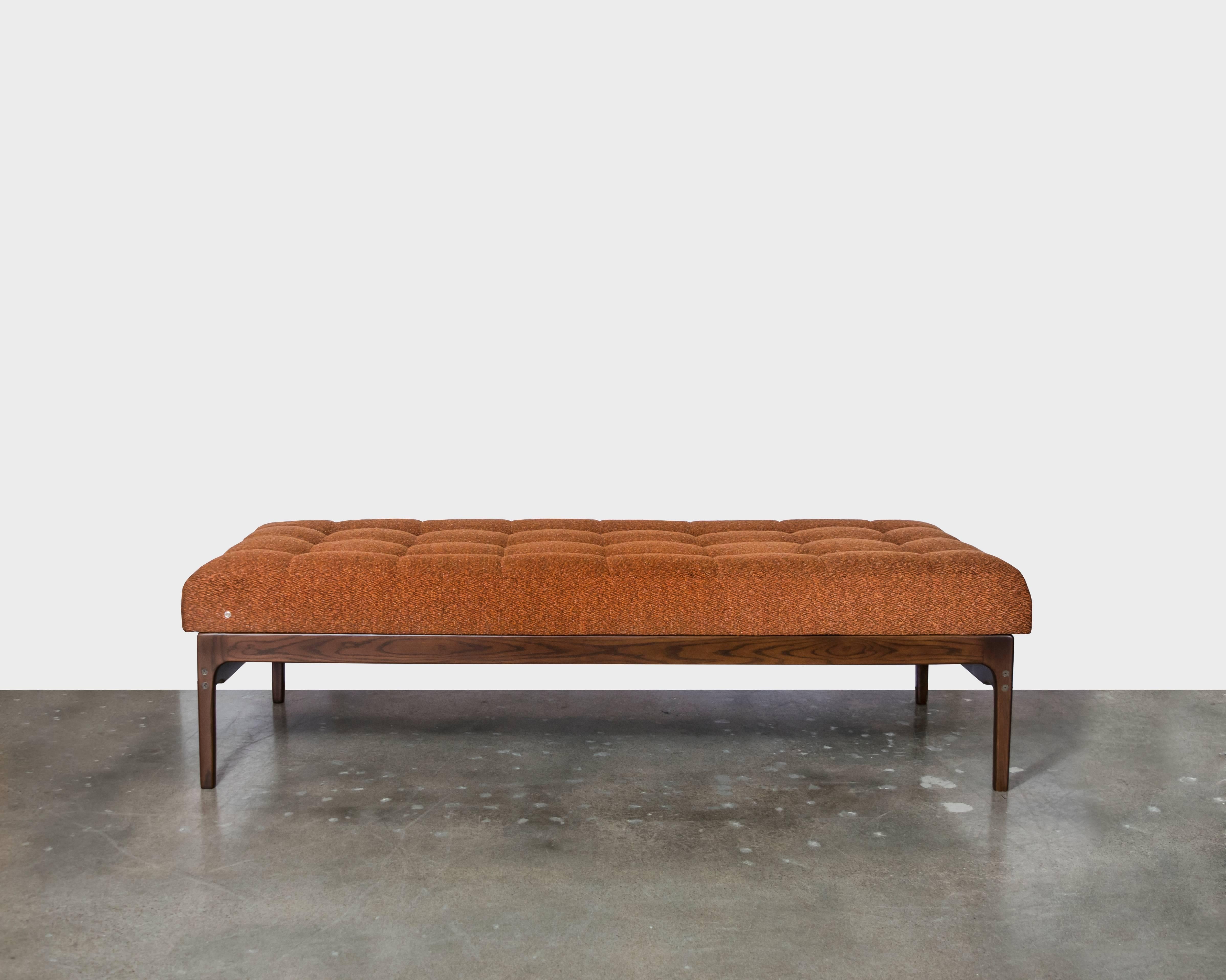 American Tufted Bench with Wood Base in the Style of the Barcelona Daybed