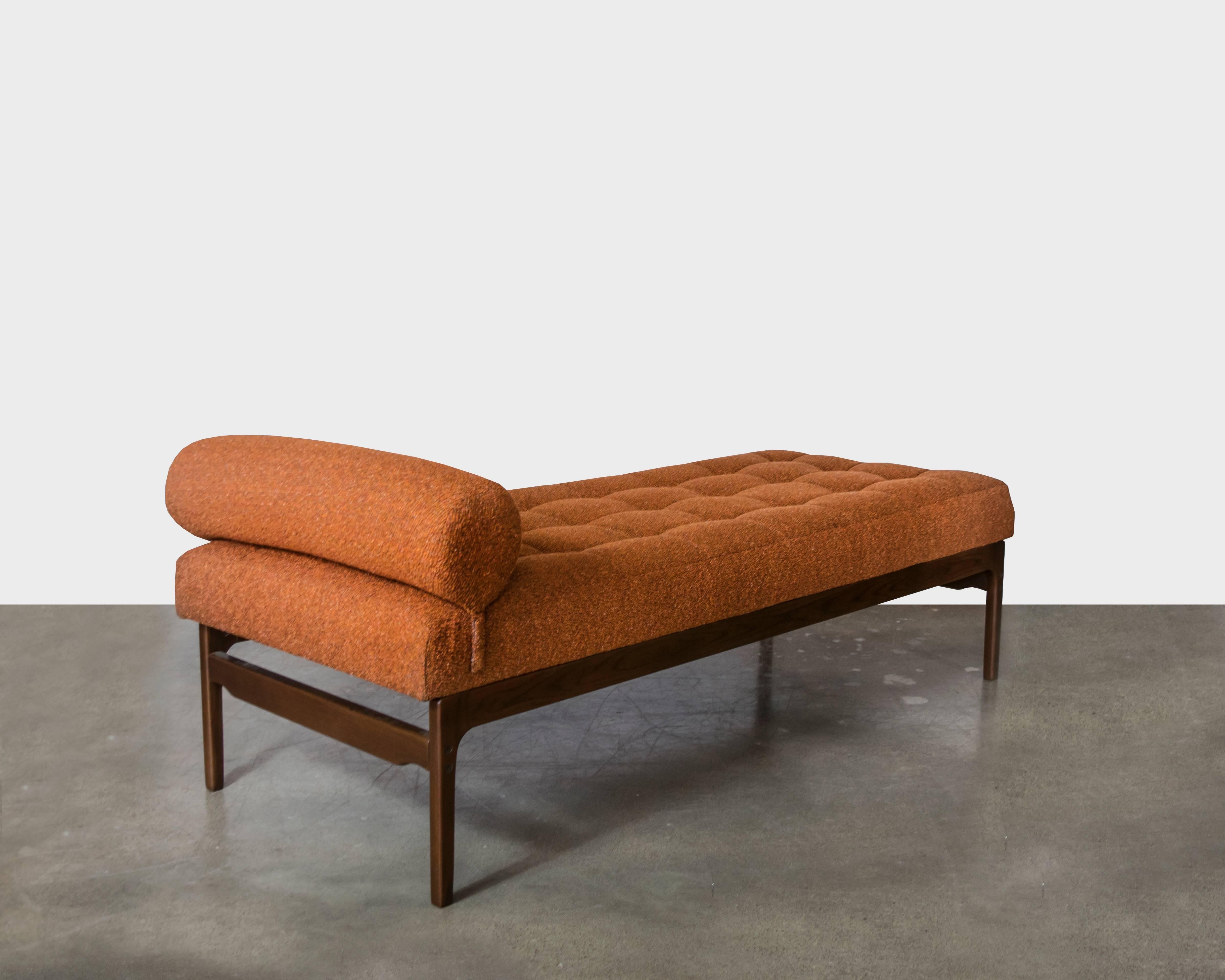 Mid-Century Modern Tufted Bench with Wood Base in the Style of the Barcelona Daybed
