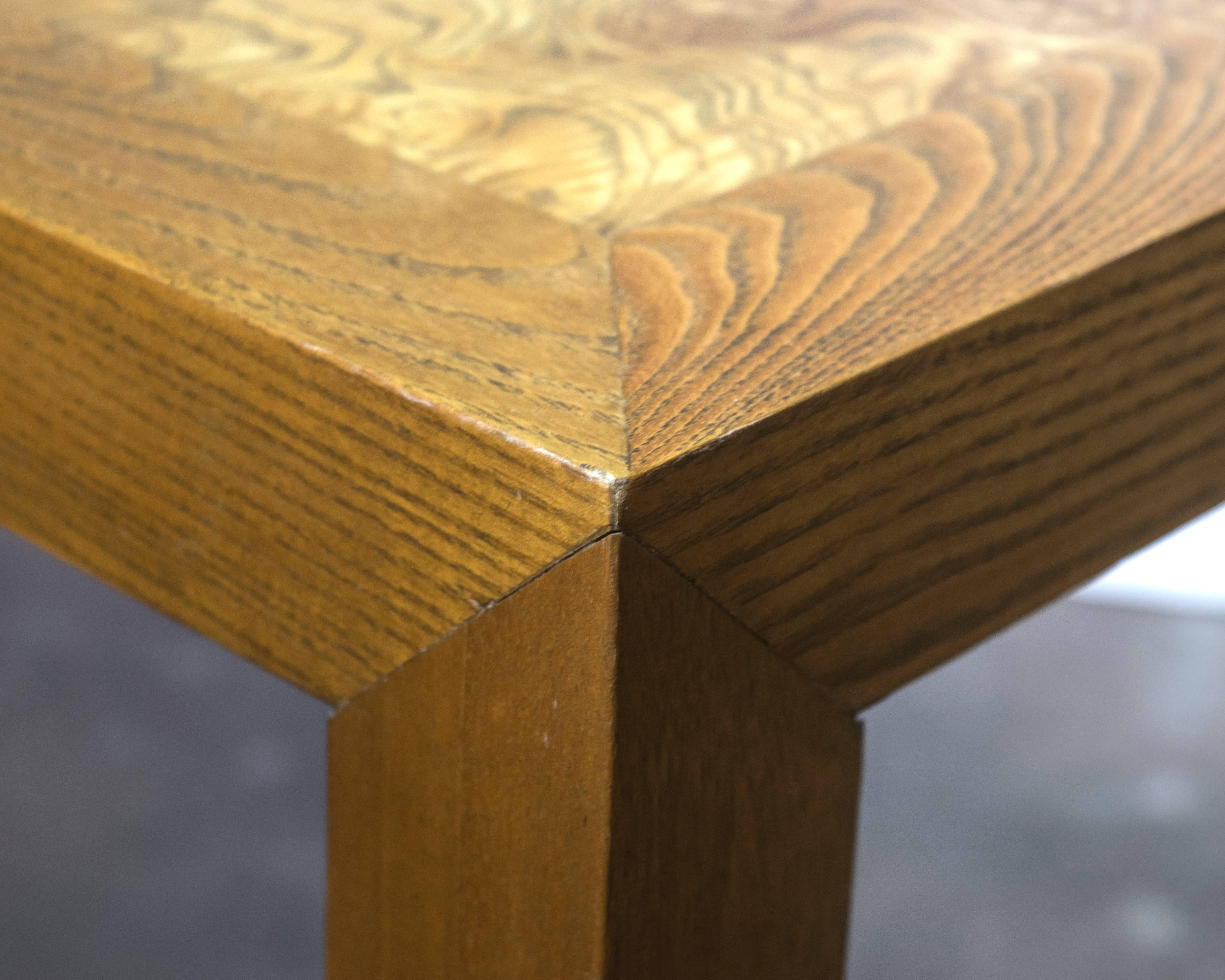 American Lane Burl Wood and Oak Parsons Sofa or Hall Table For Sale
