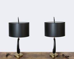 Pair of Black Enamel and Brass Amoeba Shape Lamps by Rembrandt