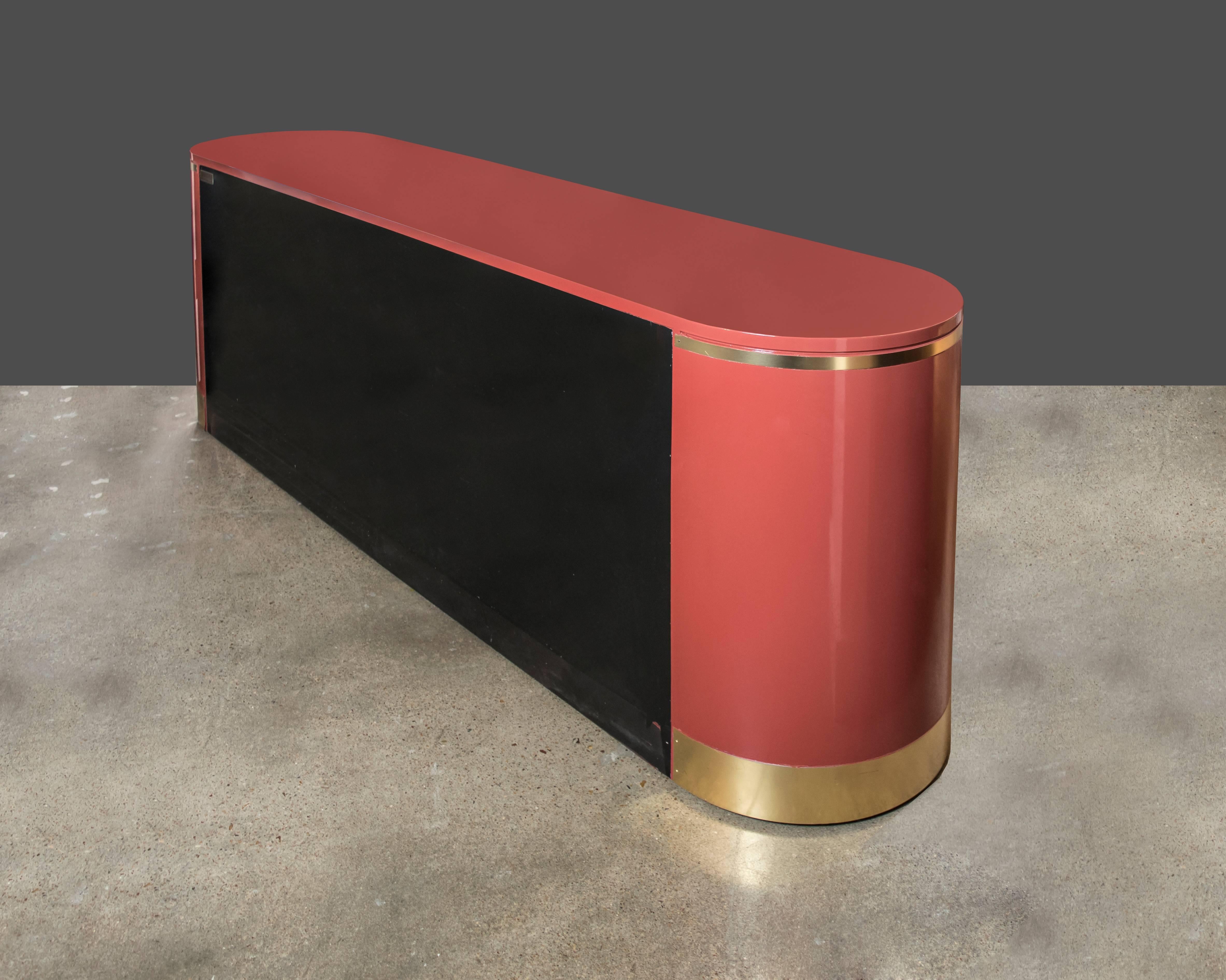 Late 20th Century Mastercraft Brass and Moroccan Red Lacquer Credenza For Sale