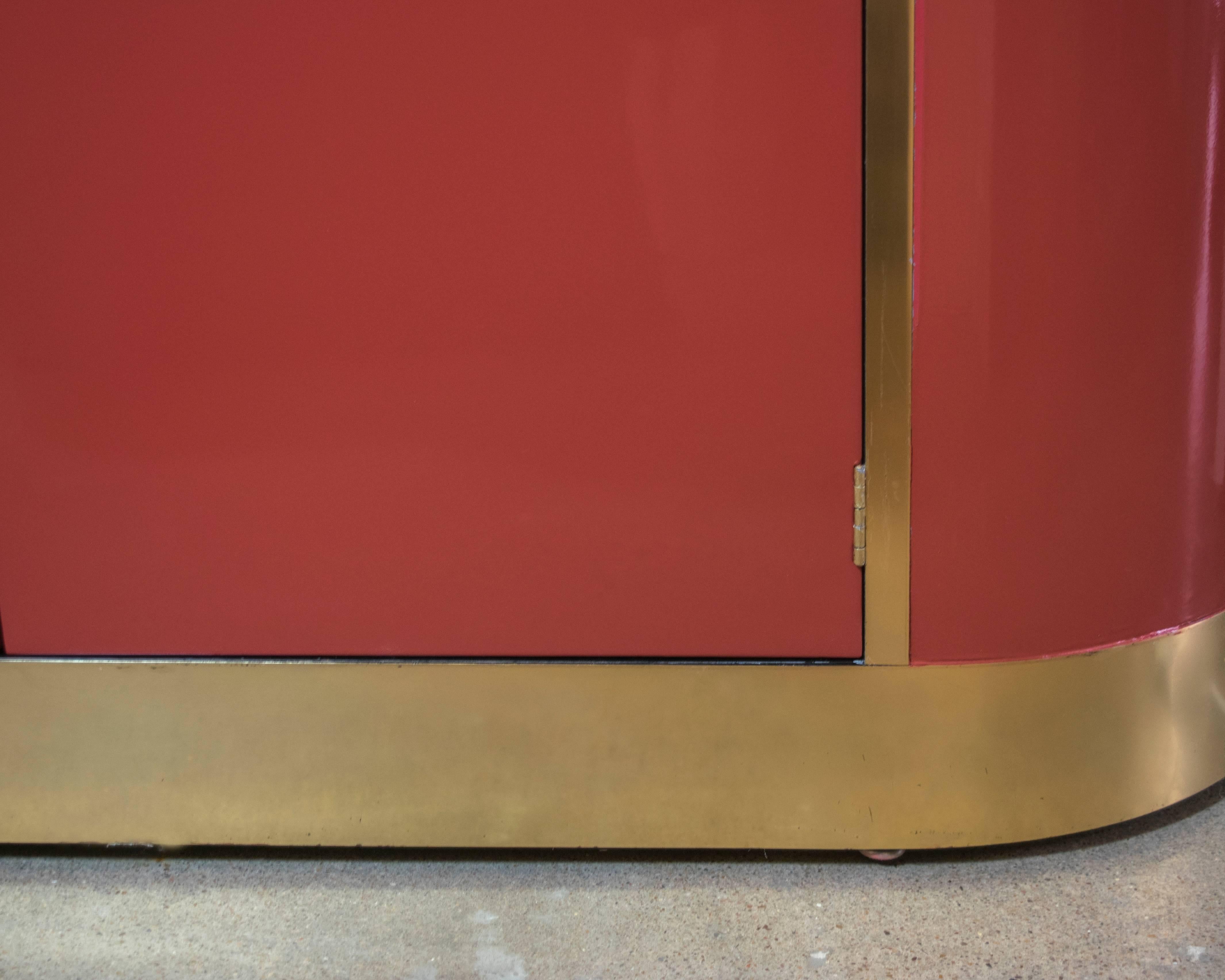 Mastercraft Brass and Moroccan Red Lacquer Credenza For Sale 2