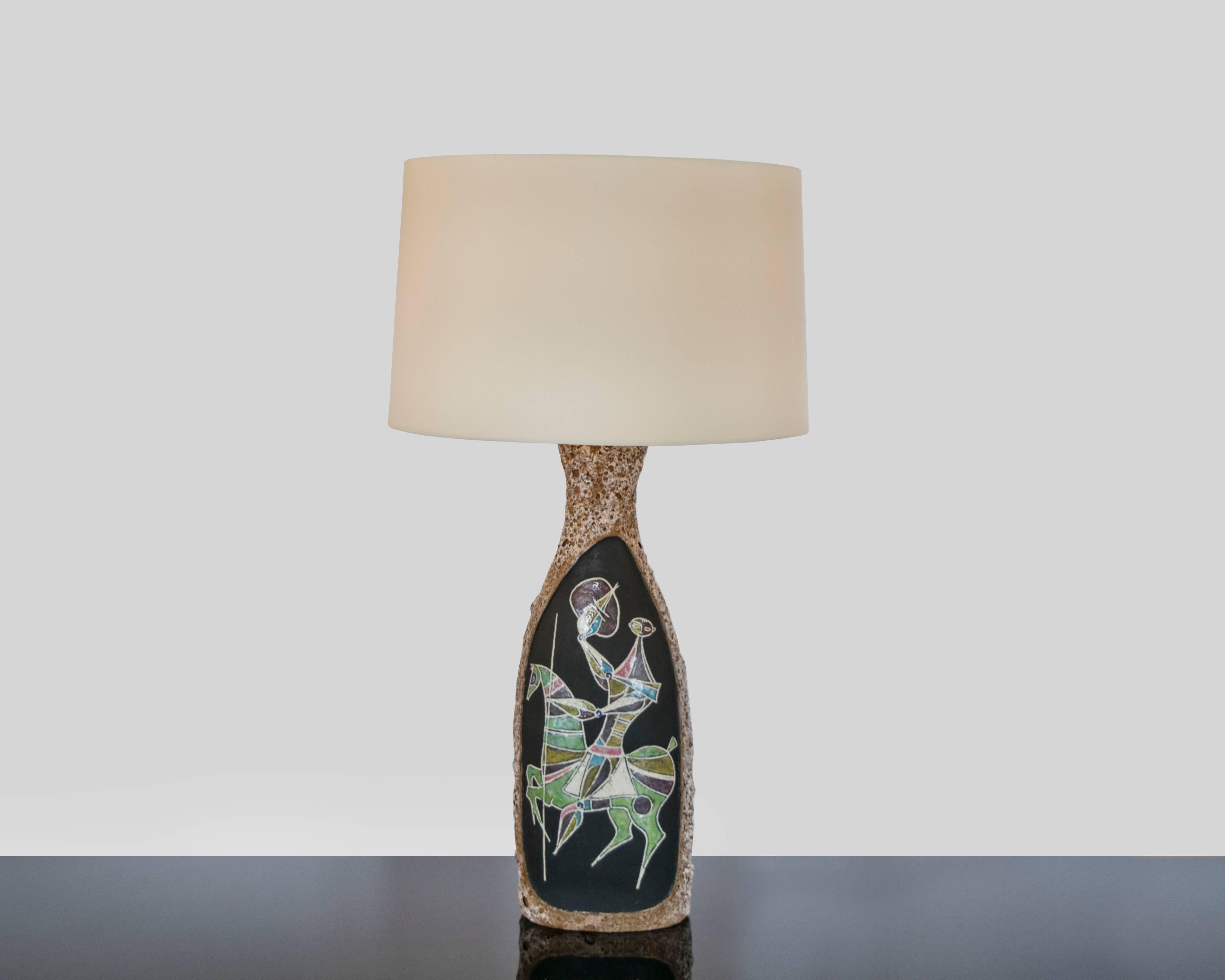 Hand-painted and very rare signed Fantoni, Italy lamp from the 1950s.