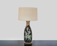 Hand-Painted and Signed Fantoni Table Lamp from the 1950s
