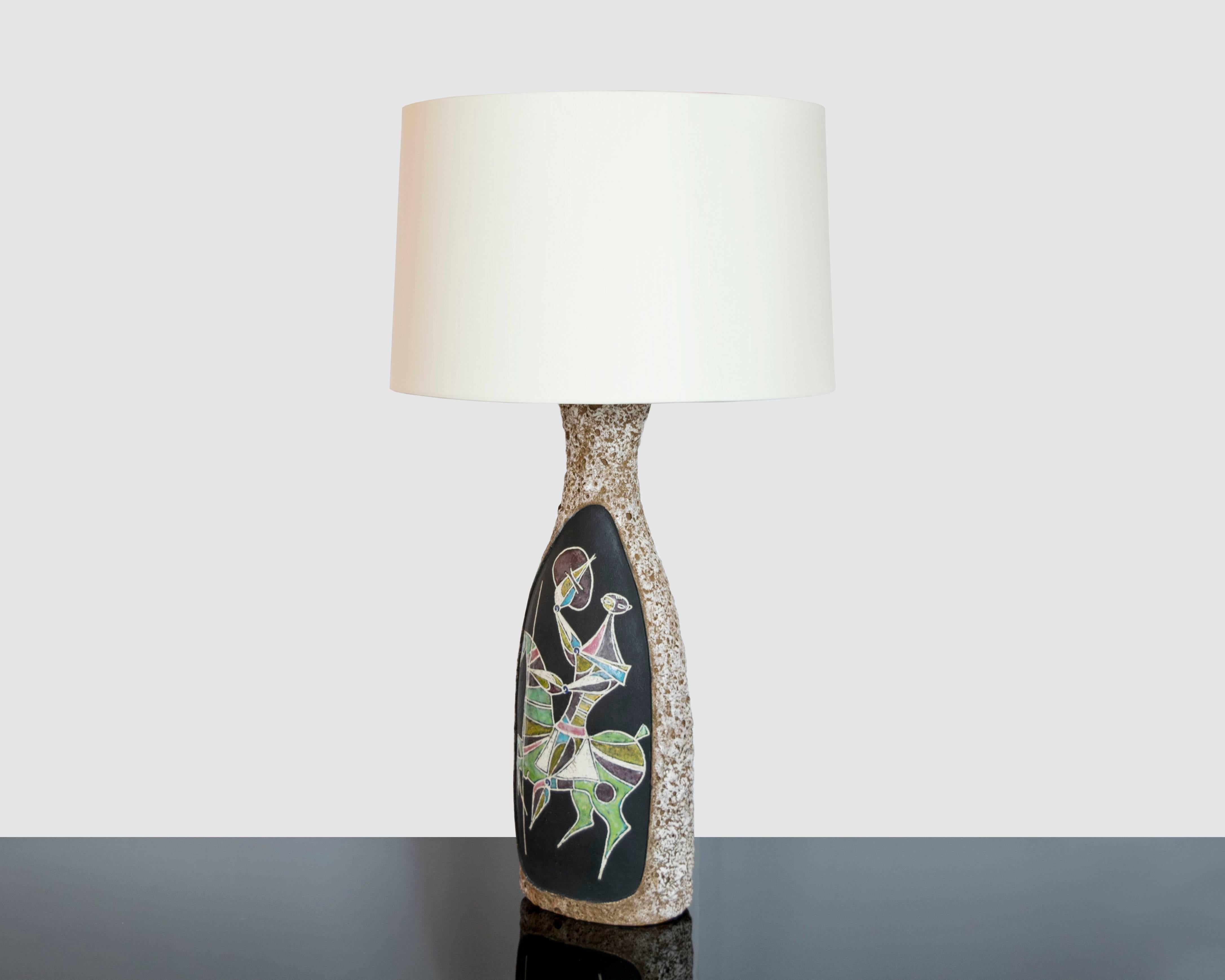 Mid-Century Modern Hand-Painted and Signed Fantoni Table Lamp from the 1950s For Sale