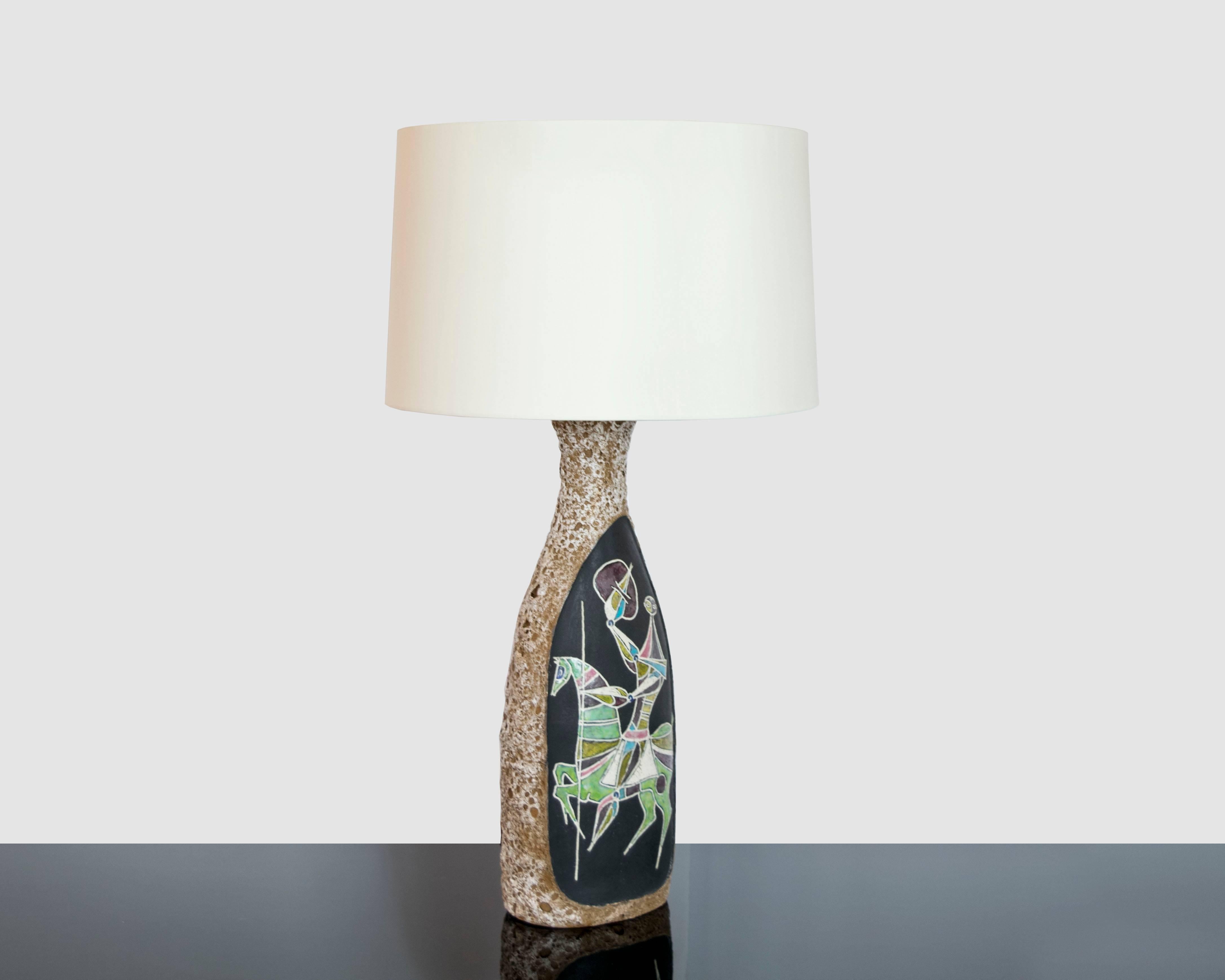 Italian Hand-Painted and Signed Fantoni Table Lamp from the 1950s For Sale