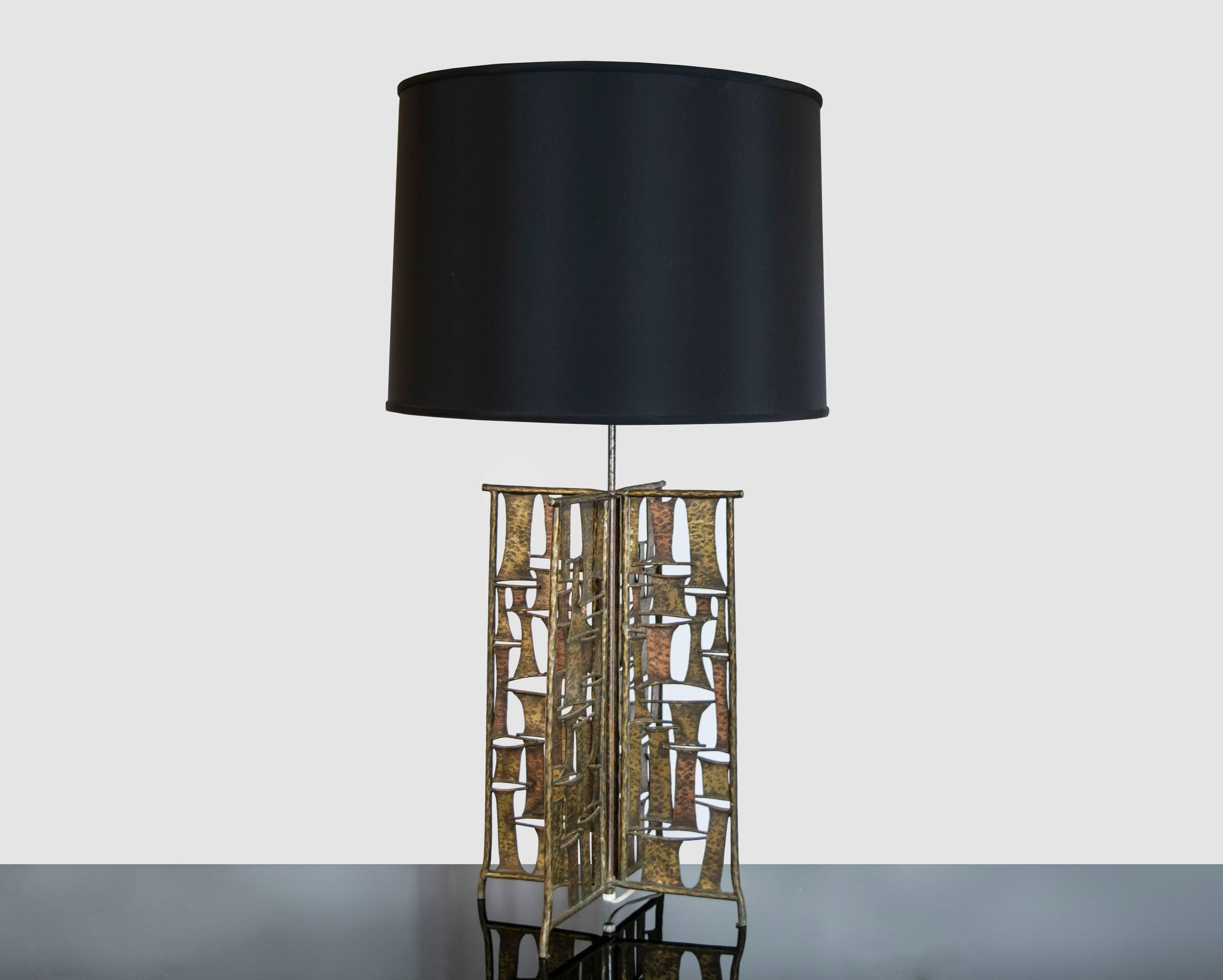 Mid-Century Modern Brutalist Studio Metal Patchwork Table Lamp For Sale