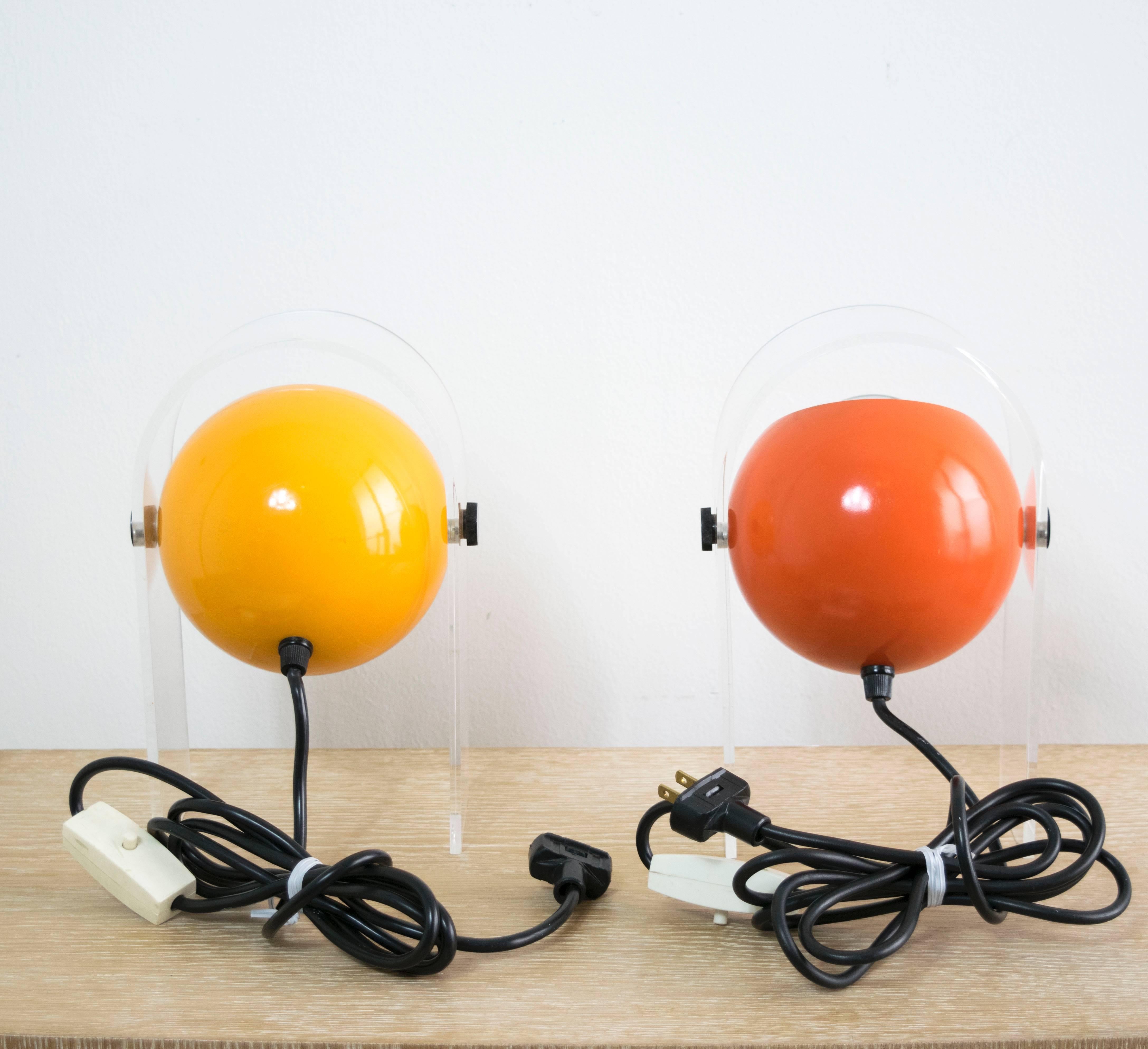 Mid-20th Century 1960s Italian Lacquered Chrome and Lucite Eye Lamps For Sale