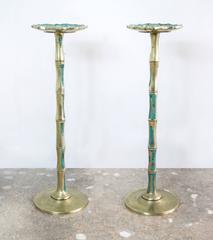 Extra-Large Stunning Bronze and Inlay Pepe Mendoza Candle Holders