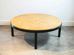 Round Milo Baughman Burl Wood and Ebony Coffee Table