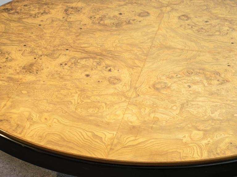 American Round Milo Baughman Burl Wood and Ebony Coffee Table For Sale