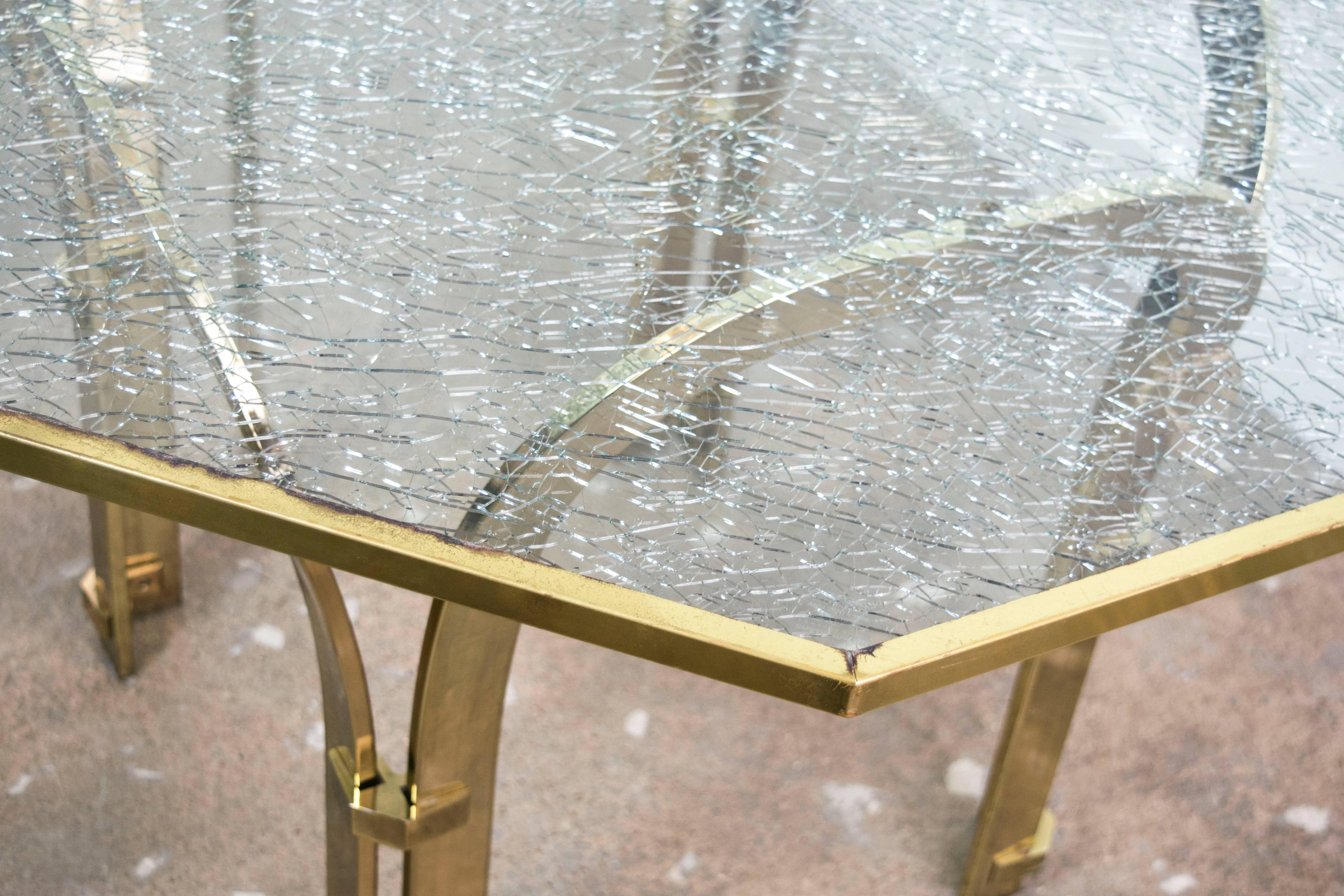 American Octagonal Brass Dining Table with Custom Glass in the Style of Milo Baughman For Sale