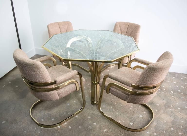 Octagonal Brass Dining Table with Custom Glass in the Style of Milo