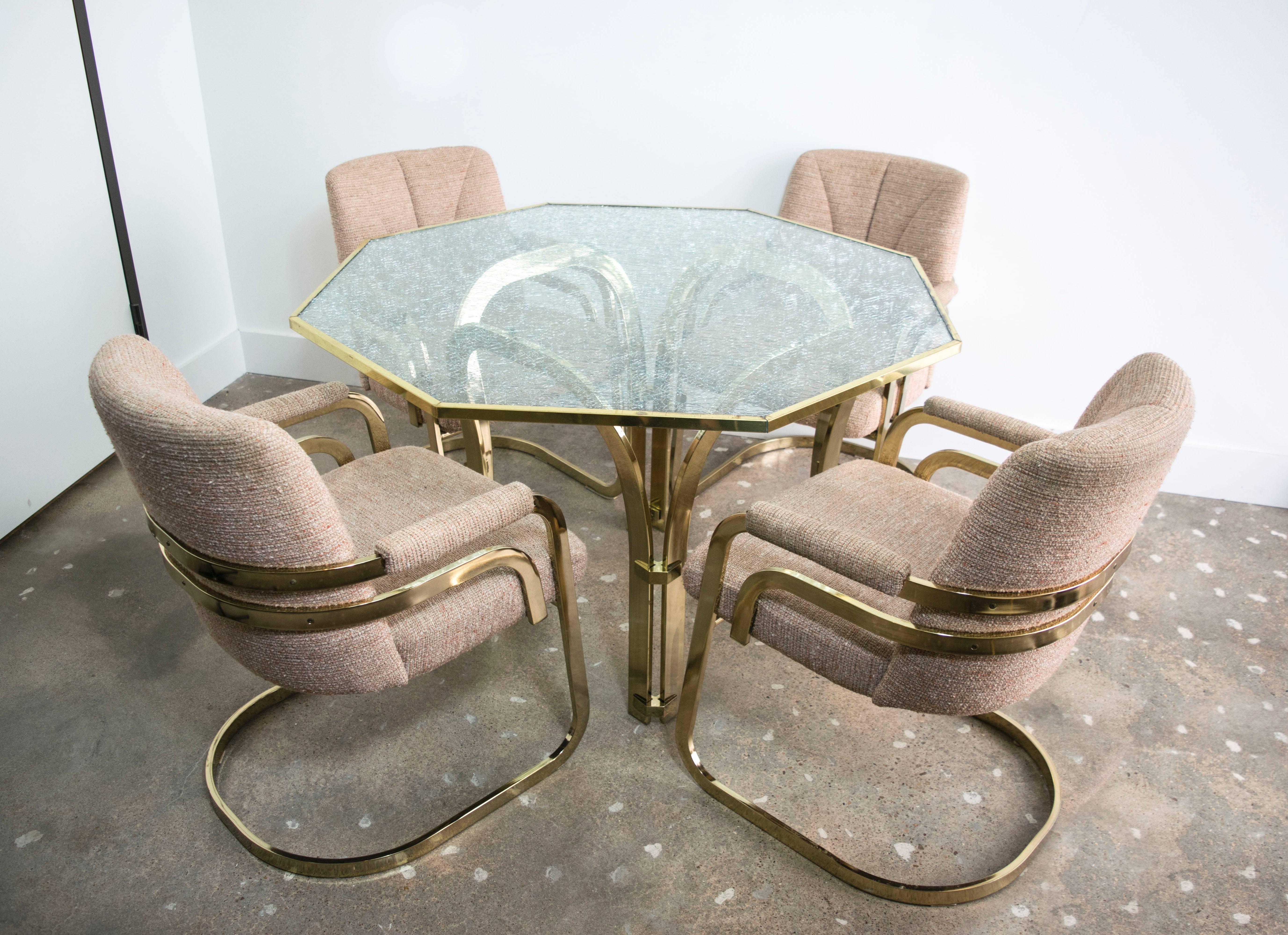 Late 20th Century Octagonal Brass Dining Table with Custom Glass in the Style of Milo Baughman For Sale