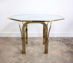 Octagonal Brass Dining Table with Custom Glass in the Style of Milo Baughman