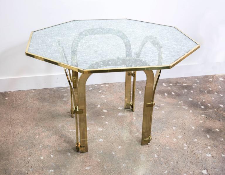 Octagonal Brass Dining Table with Custom Glass in the Style of Milo