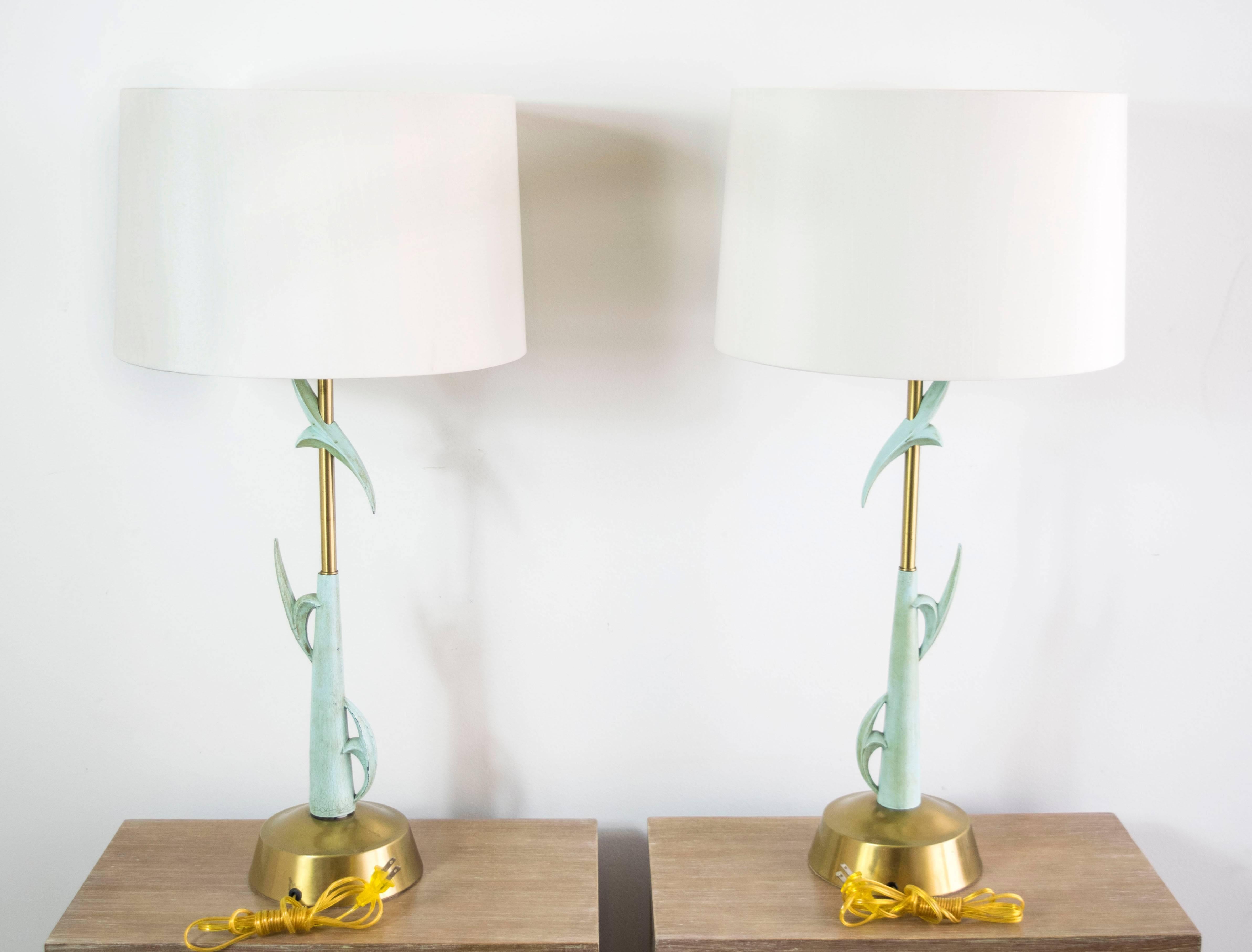 Mid-Century Modern Mid Century Sculptural Turquoise and Brass Lamps by Rembrandt For Sale