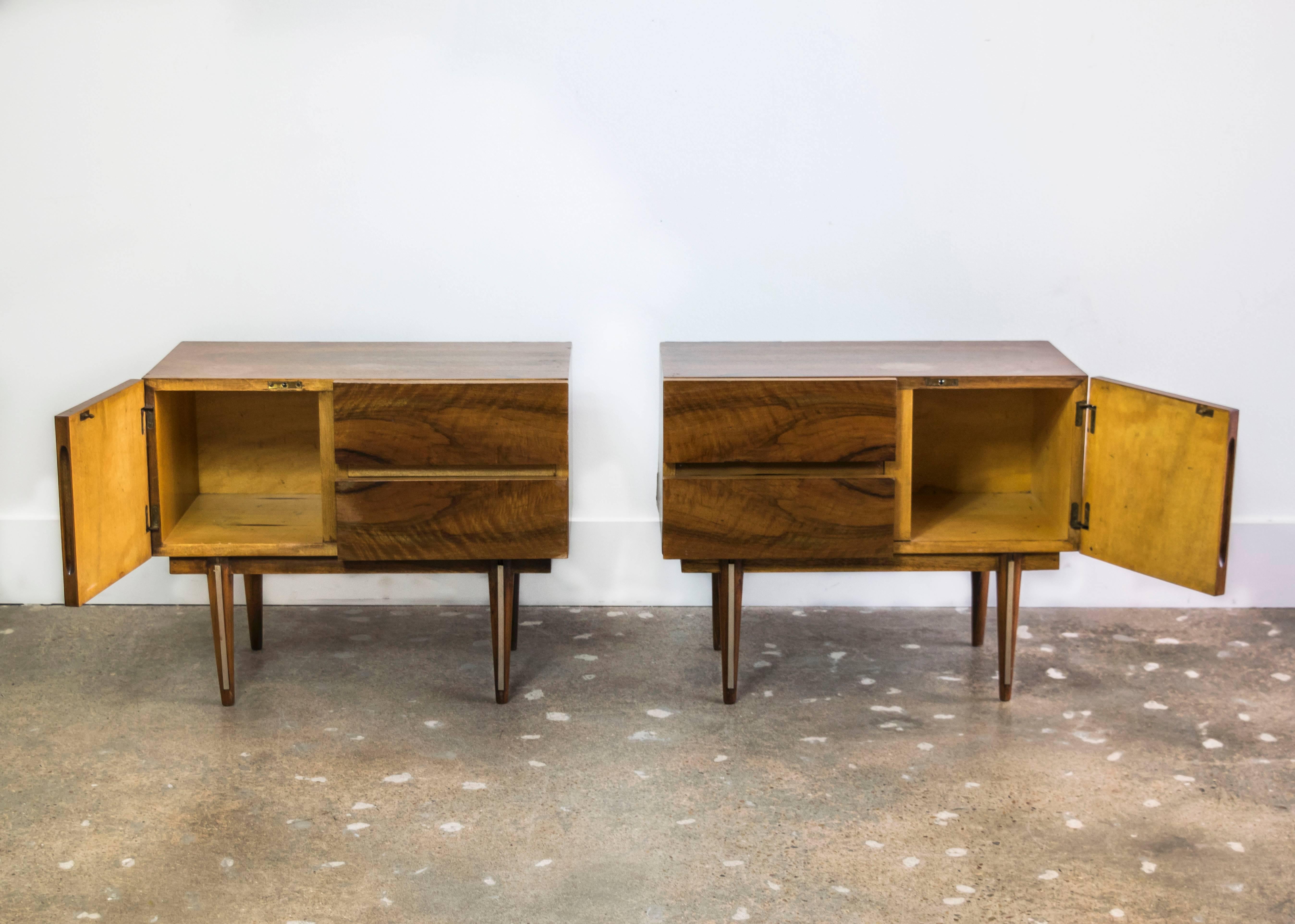 Danish Pair of Rosewood and Brass Small Bedside Tables 